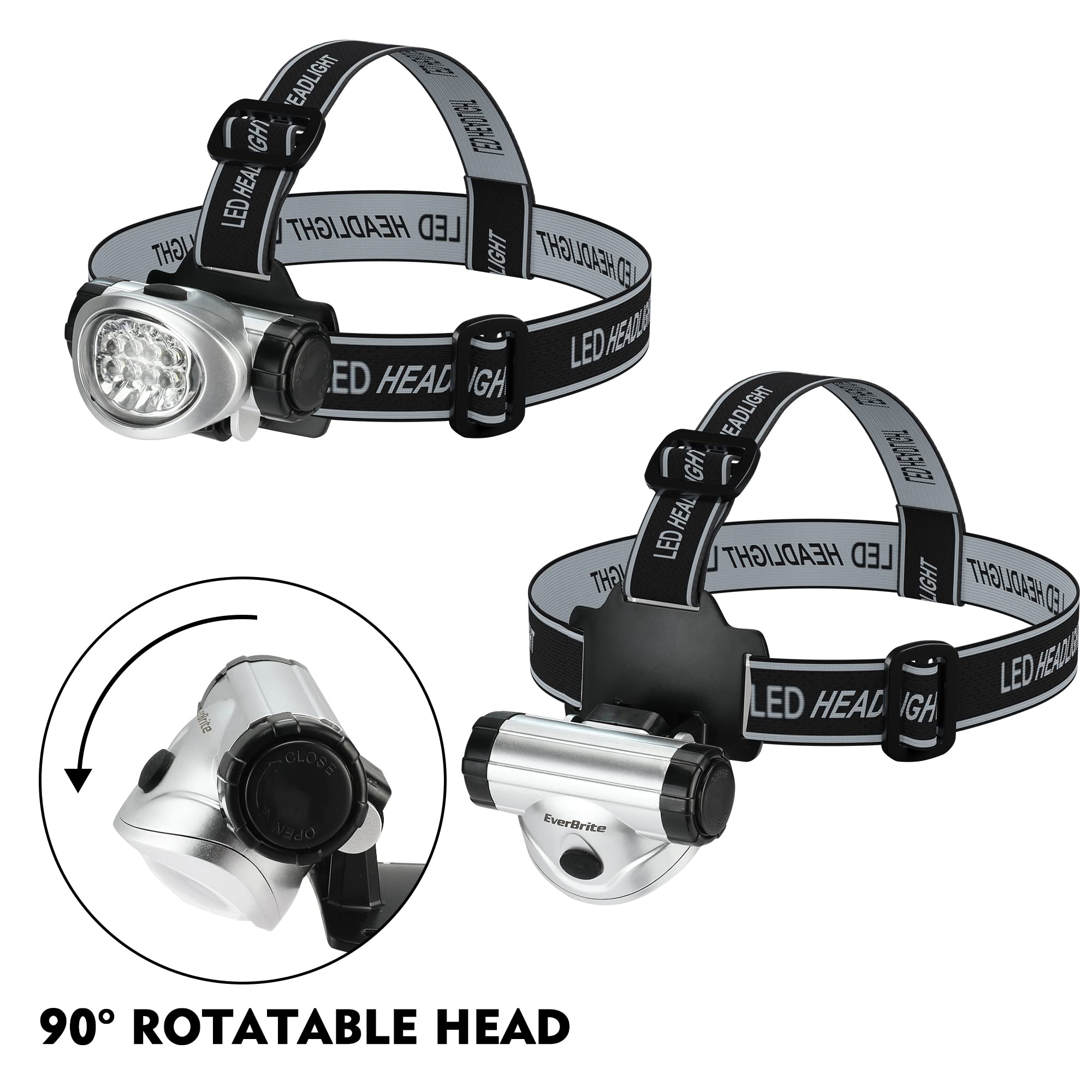 EverBrite LED Headlamp 5-Pack, 4 Modes, Adjustable Headband, Small, Black, Model E001001A, Perfect for Running, Camping, Hiking