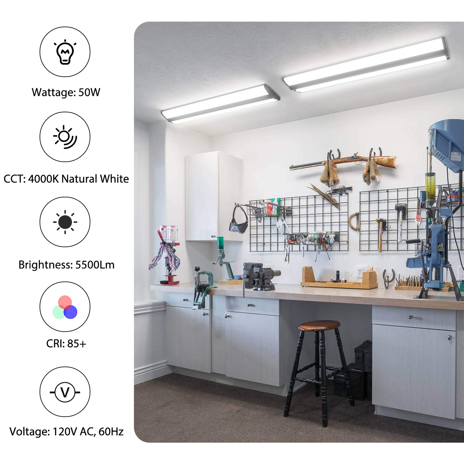 FAITHSAIL 4FT LED Wraparound Light Fixture Ceiling Mount, Ultra Slim 50W LED Garage Light Flush Mount, 4000K Neutral White, 5500