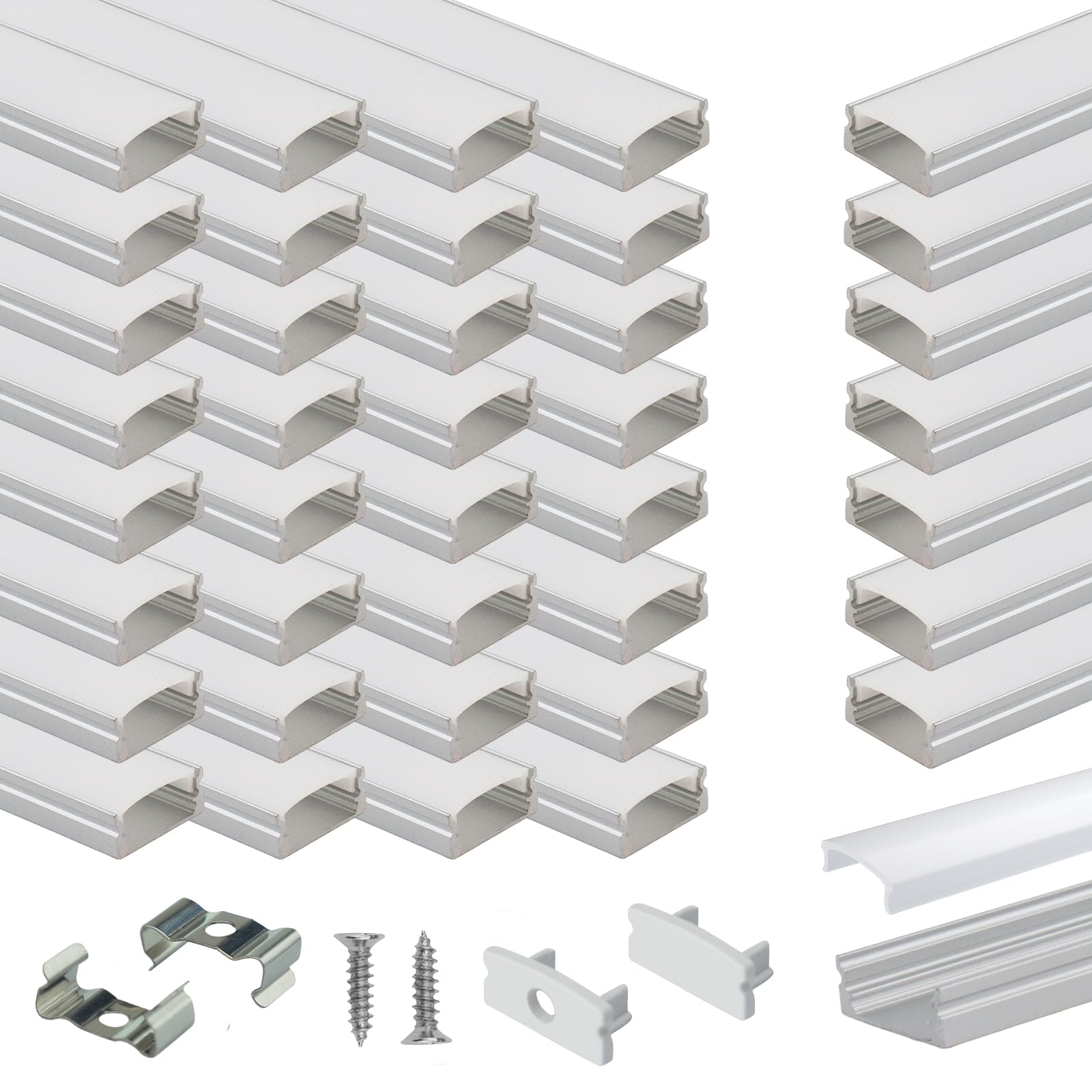 Muzata LED Channel System 40Pack 3.3FT Aluminum Extrusion Silver with Milky White Cover U1SW