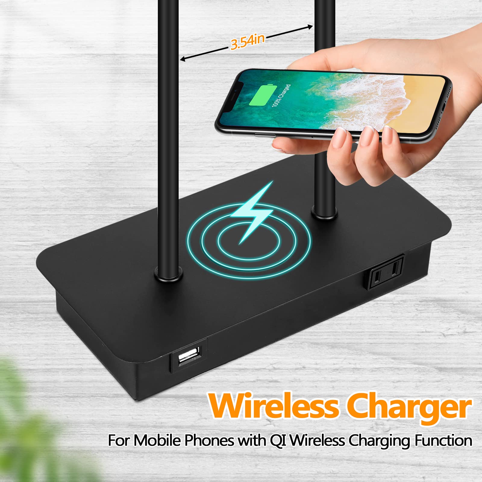 BrightHome Set of 2 Wireless Charging Table Lamps, 3-Way Dimmable, Black & Cream, USB Port, AC Outlet, Model YC-TL-JBL-001