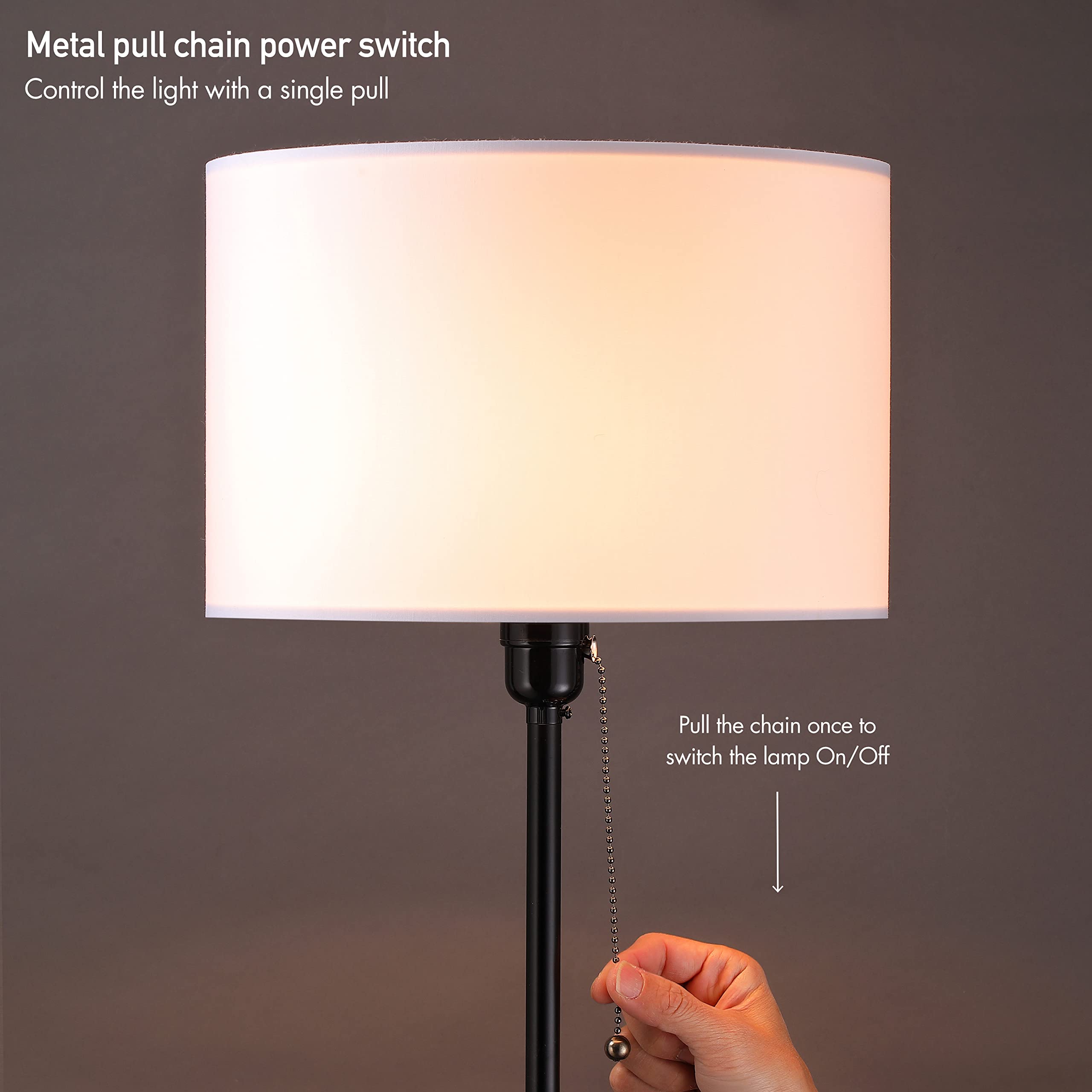 OBright Drum Shade Standing Lamp, Pull Chain Switch, Metal, Black, Model OB-FL19S