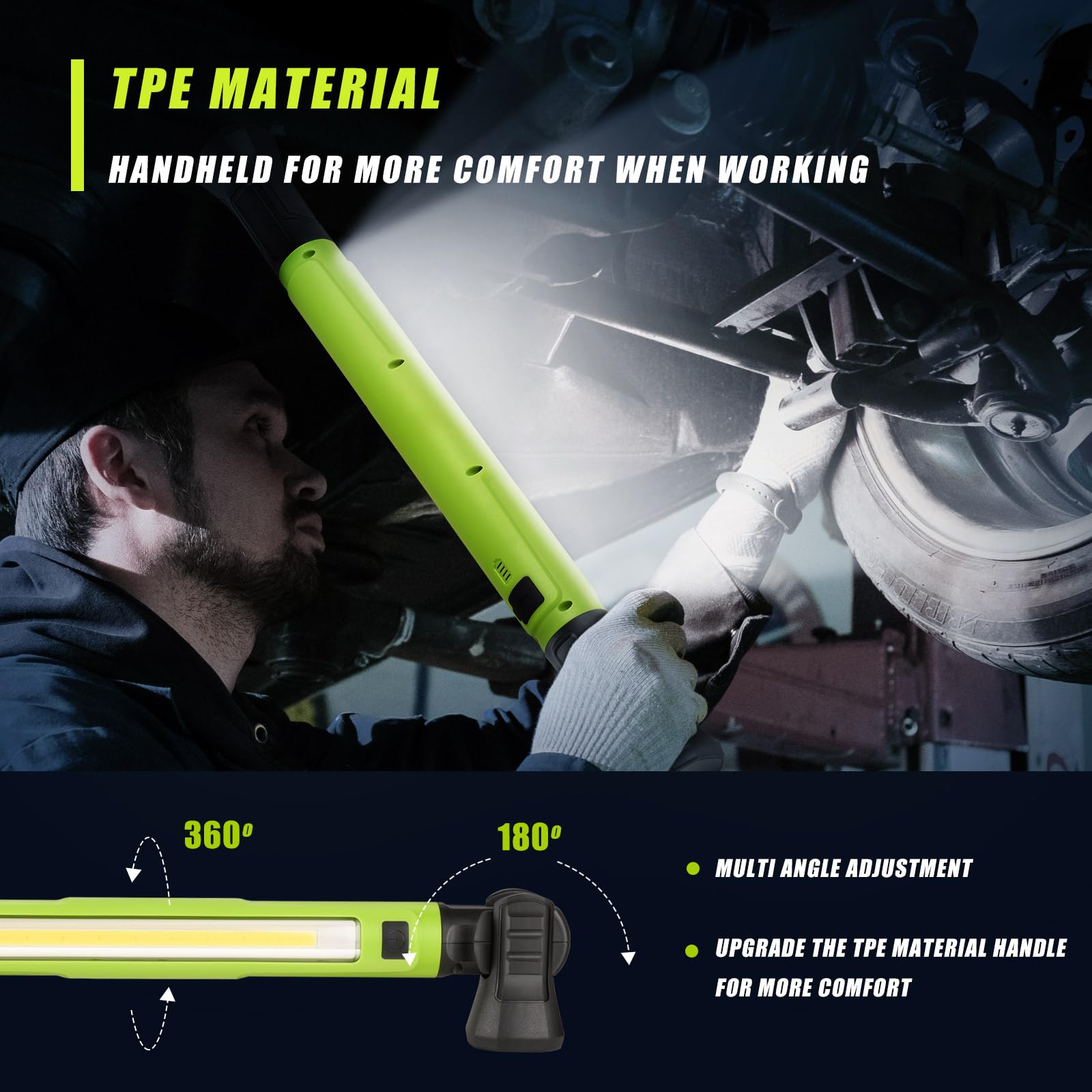 Zoeyltg Work Light, 3000Lm Bright Led Work Light, 5200Mah Rechargeable Magnetic Underhood Work Light With Hooks & Power Output,