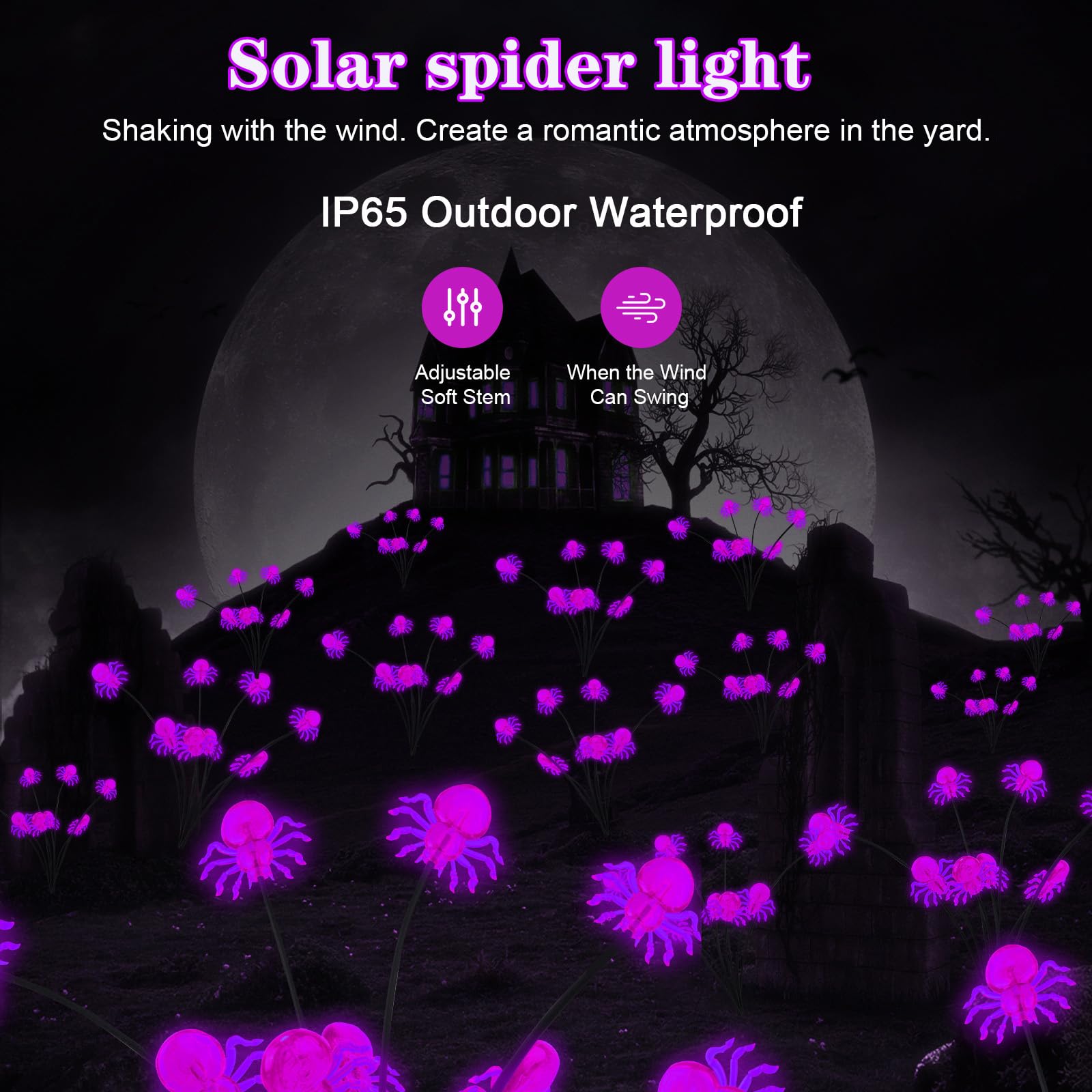 4 Packs Halloween Decorations Outdoor Scary Sloar Spider Lights,32Led Purple Spider Swaying Firefly Lights,Waterproof Solar Halloween Path Lights For Yard/Garden/Lawn/Party Decor(Spider)