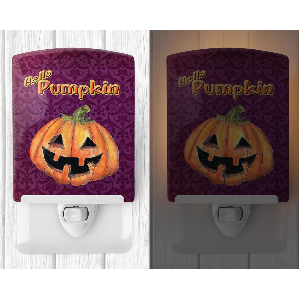 Carolines Treasures Ceramic Night Light, Hello Pumpkin Halloween, 6x4x3in, Model SB3017CNL, UL-Certified, Ideal for Bedroom and Nursery