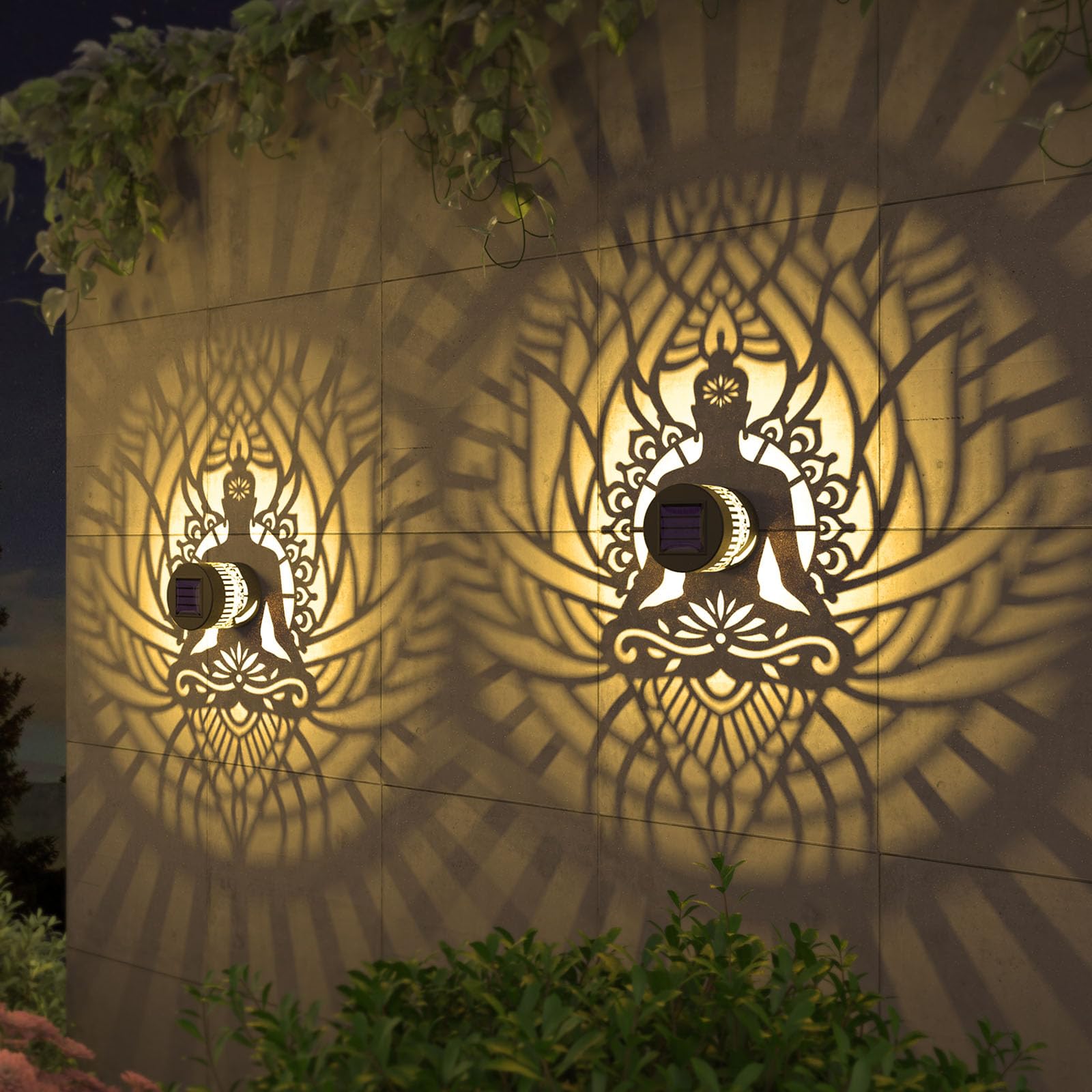 Gardencave Solar Fence Lights - 4 Pack Zen Theme Waterproof Outdoor Decor for Garden, Patio, Deck, Model Fence1