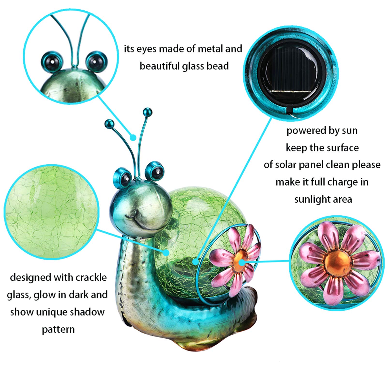 MUMTOP Solar Lantern - Waterproof LED Snail Tabletop Light for Patio & Garden - Green Glass Decor