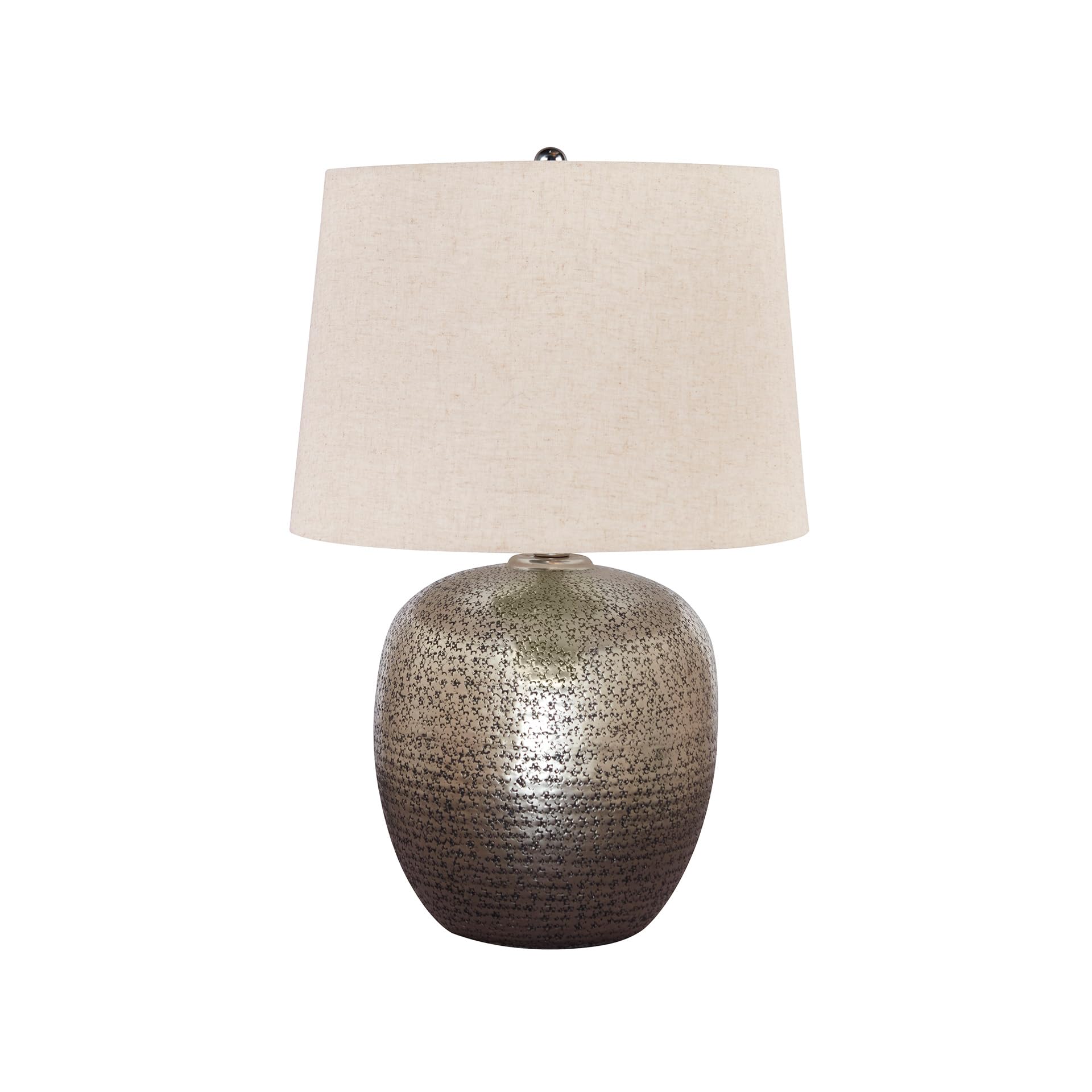 Signature Design by Ashley Magalie Contemporary UL Listed Table Lamp with Modified Drum Shade, 3-Way Switch, Hammered Aluminum, 