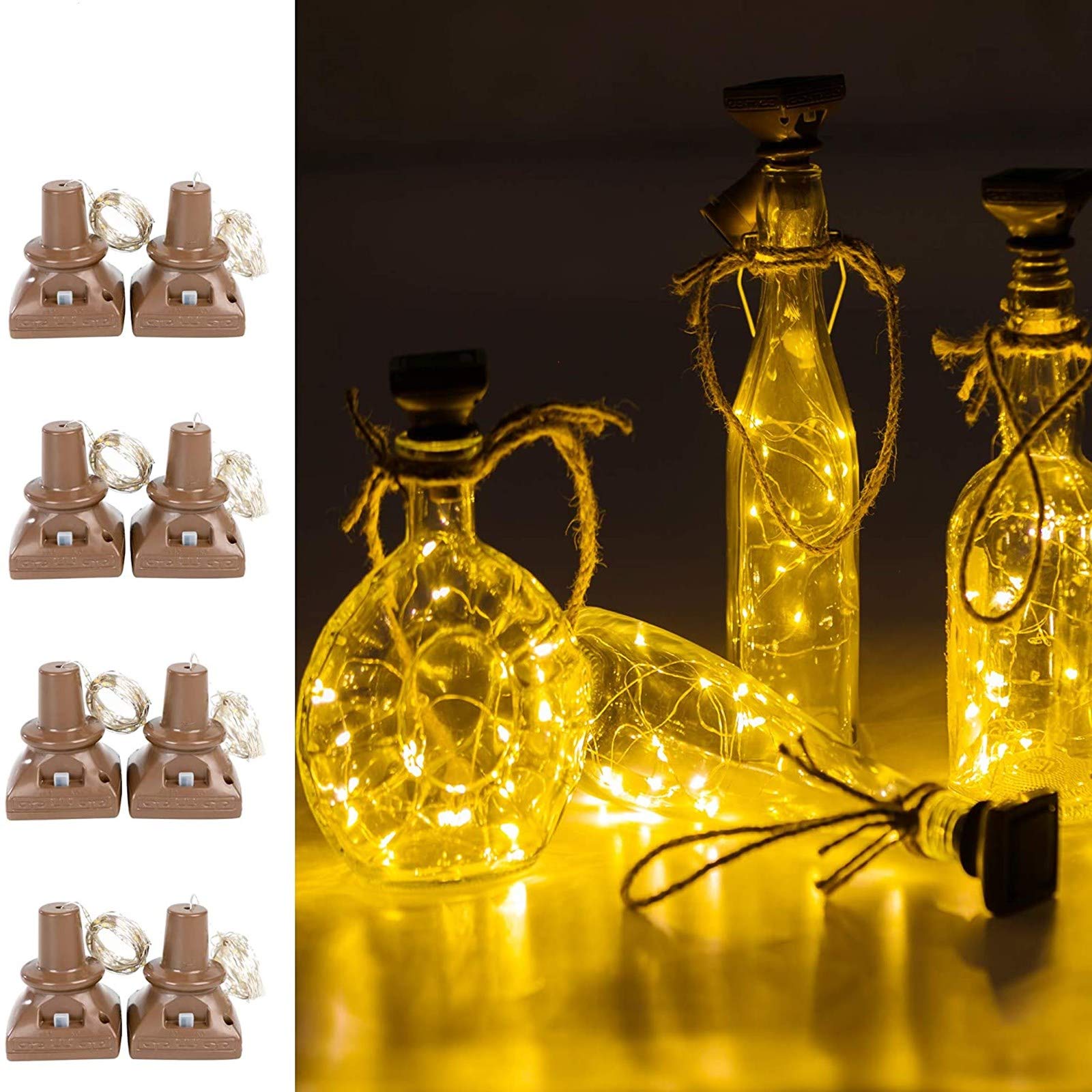 ZNYCYE Solar Wine Bottle Lights, 20 LED Warm White Fairy Lights, 8 Pack Square Shaped, Waterproof for Outdoor Decor