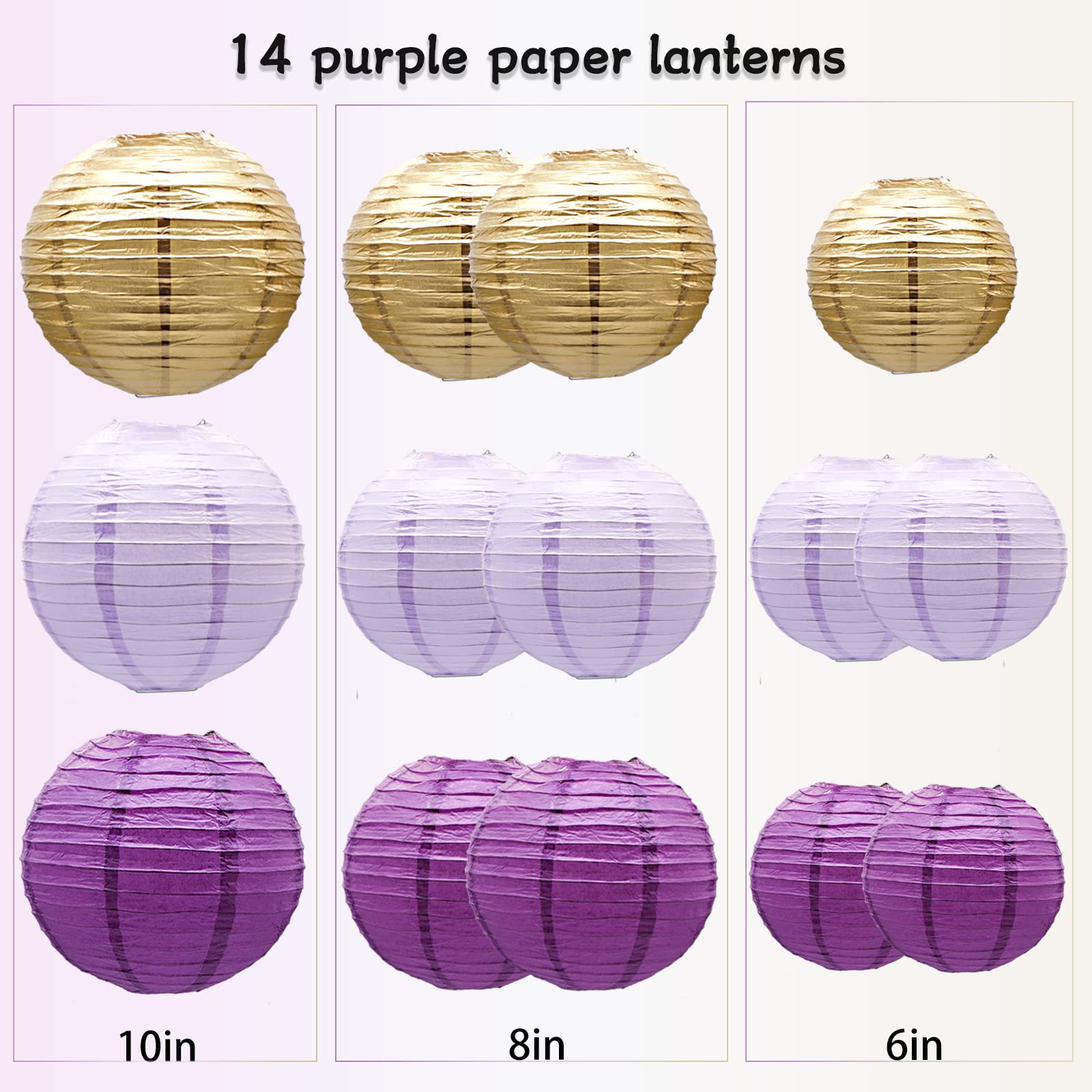 Round Chinese Paper Lanterns Decorative 14Pcs Wedding Birthday Party Valentine'S Day Baby Showers Decoration Violet