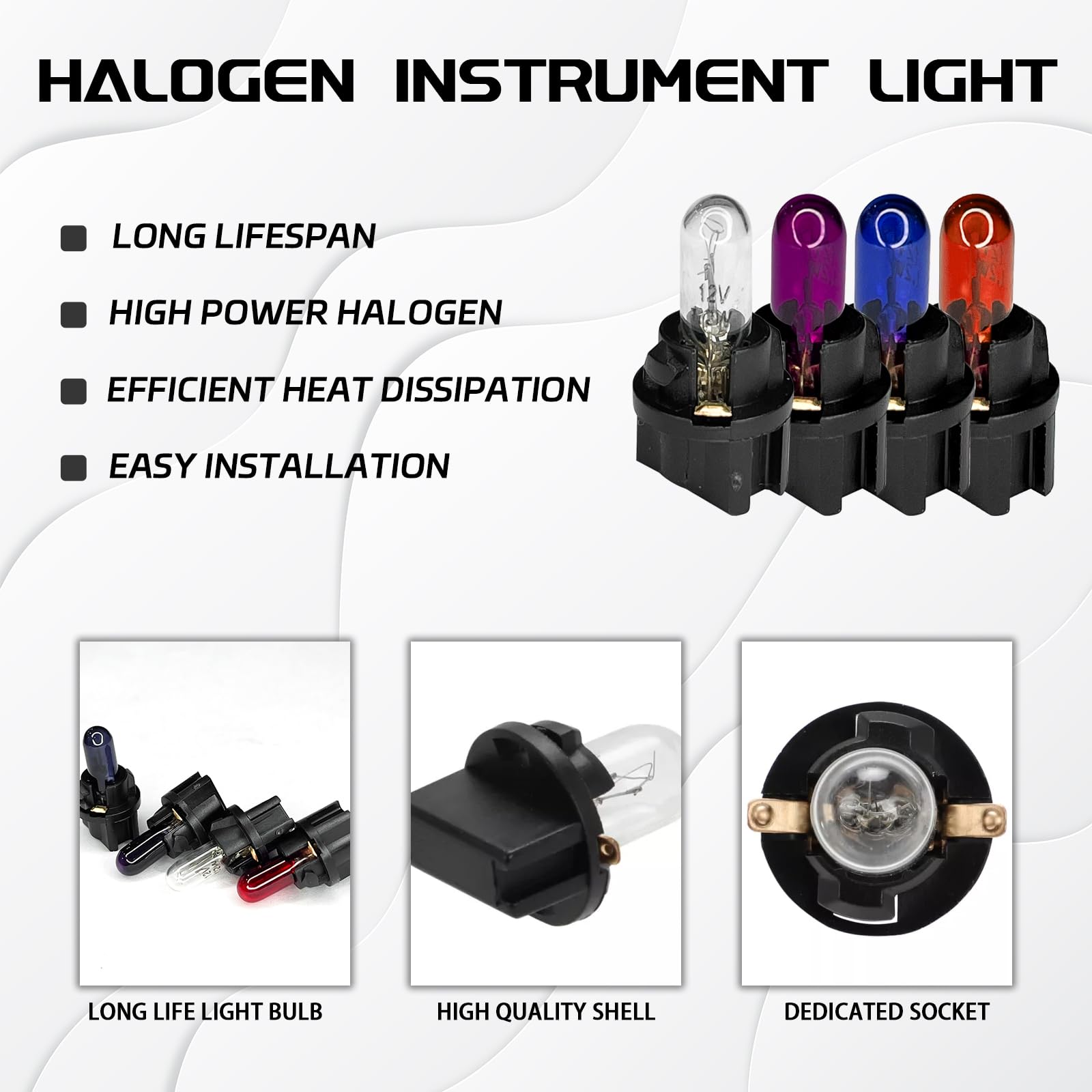 Qqwd 20Pcs T5 17 57 86 Halogen Instrument Cluster Bulbs Kits  12V Dash Light For Car Interior  Automotive Replacement Gauge Cluster Panel Bulb With T5 Sockets  Universal Lighting Accessories(White