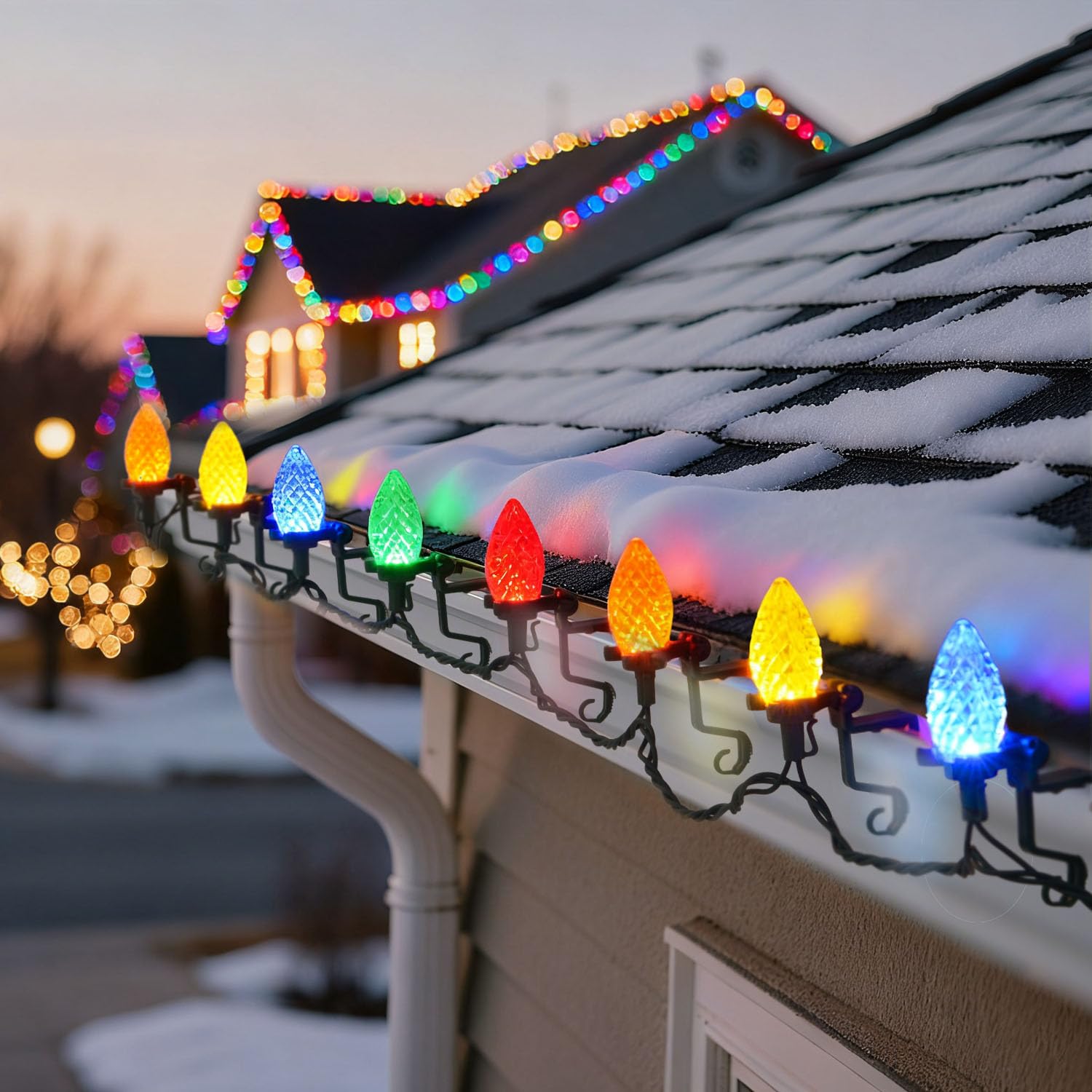 NIOSTA C9 LED Outdoor Christmas Lights,C9 String Lights with Quick Clips,for Xmas House Roof Gutter,Plug in & Connectable,66FT 1