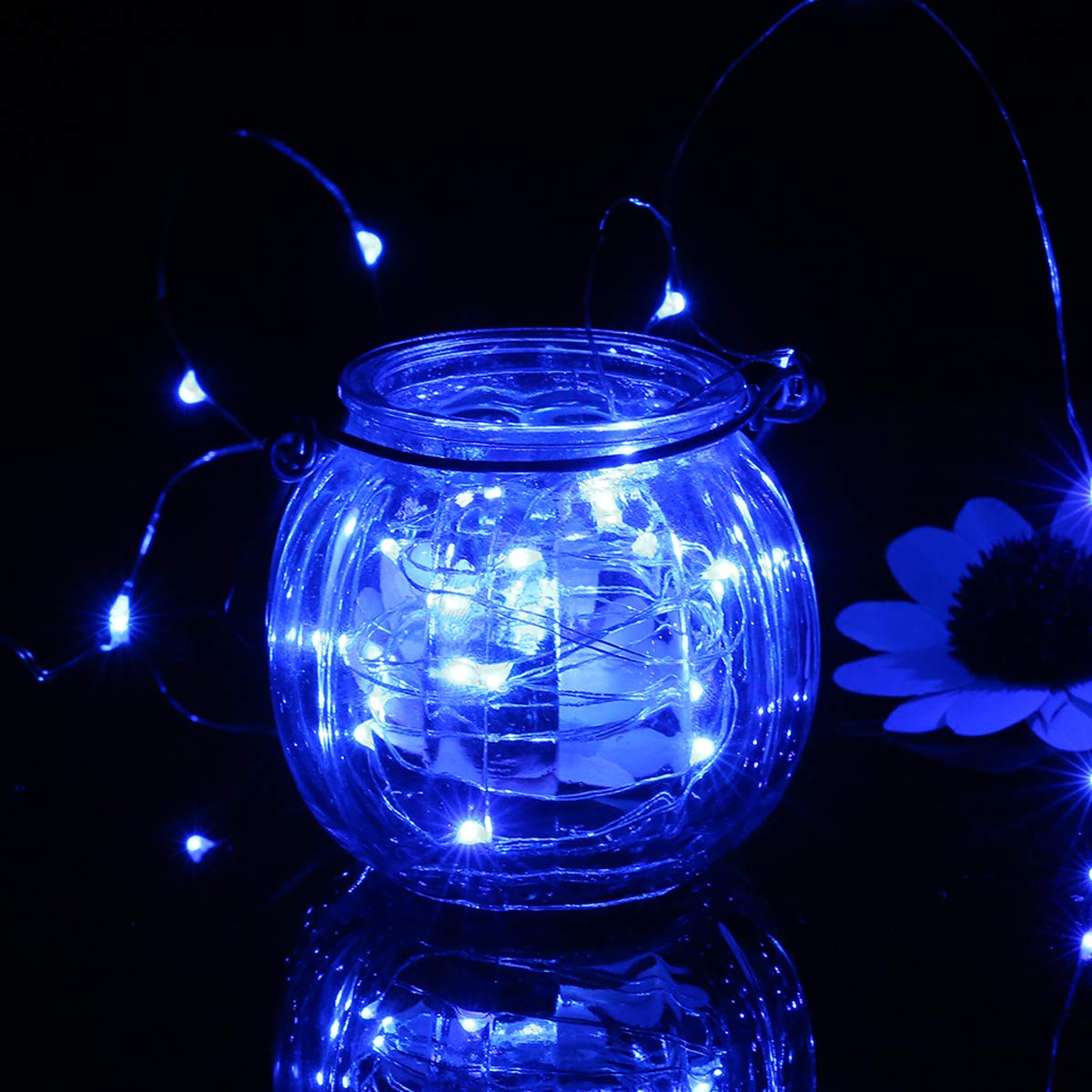 Mikasol Fairy Lights Battery Operated, 4 Packs Mini 3*Aaa Battery Powered Copper Wire Led Starry String Lights Firefly Lights For Bedroom, Christmas, Parties, Decoration (5M/16Ft Blue)