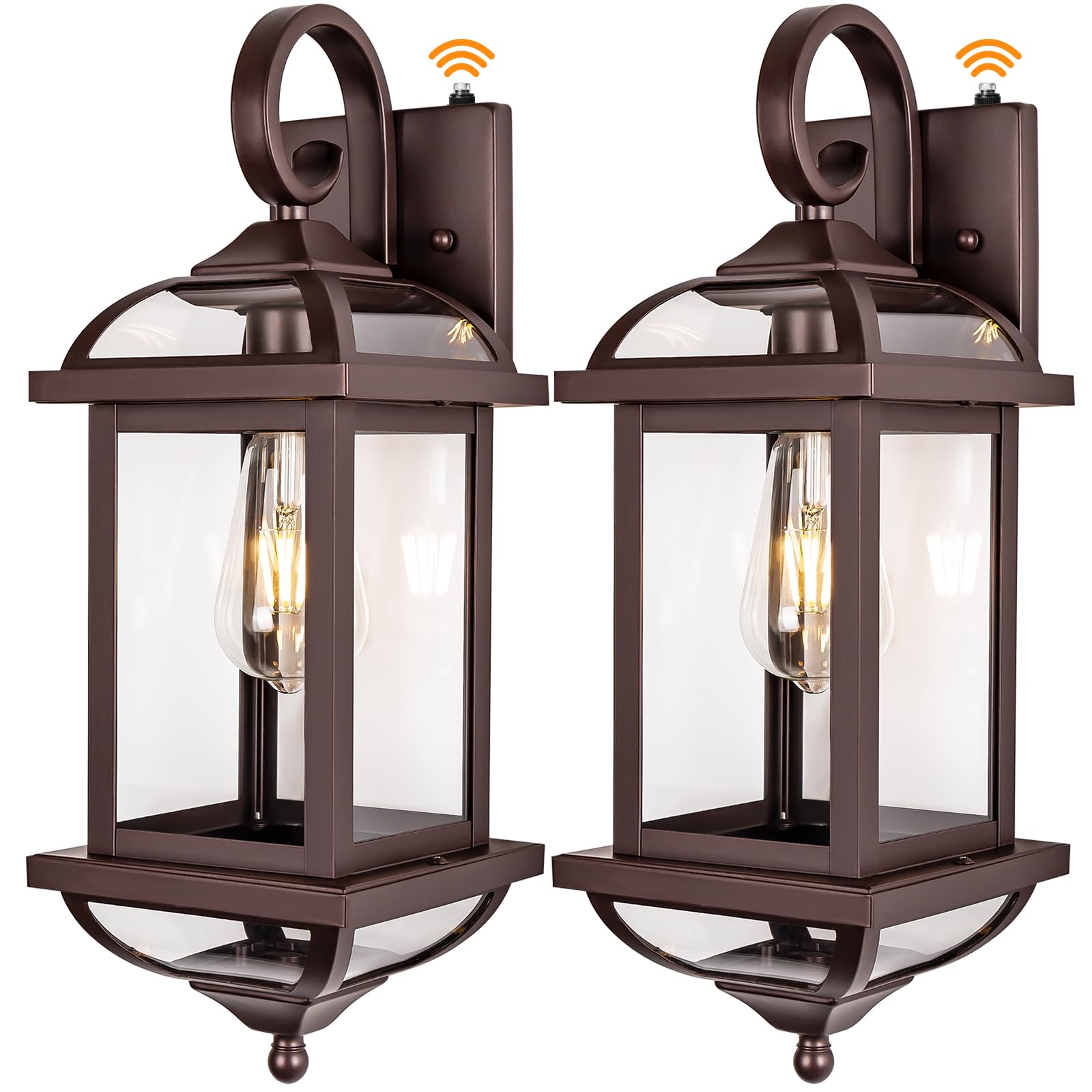 Roravilila 18” Bronze Outdoor Wall Lanterns, Waterproof Dusk To Dawn Sensor, 2-Pack