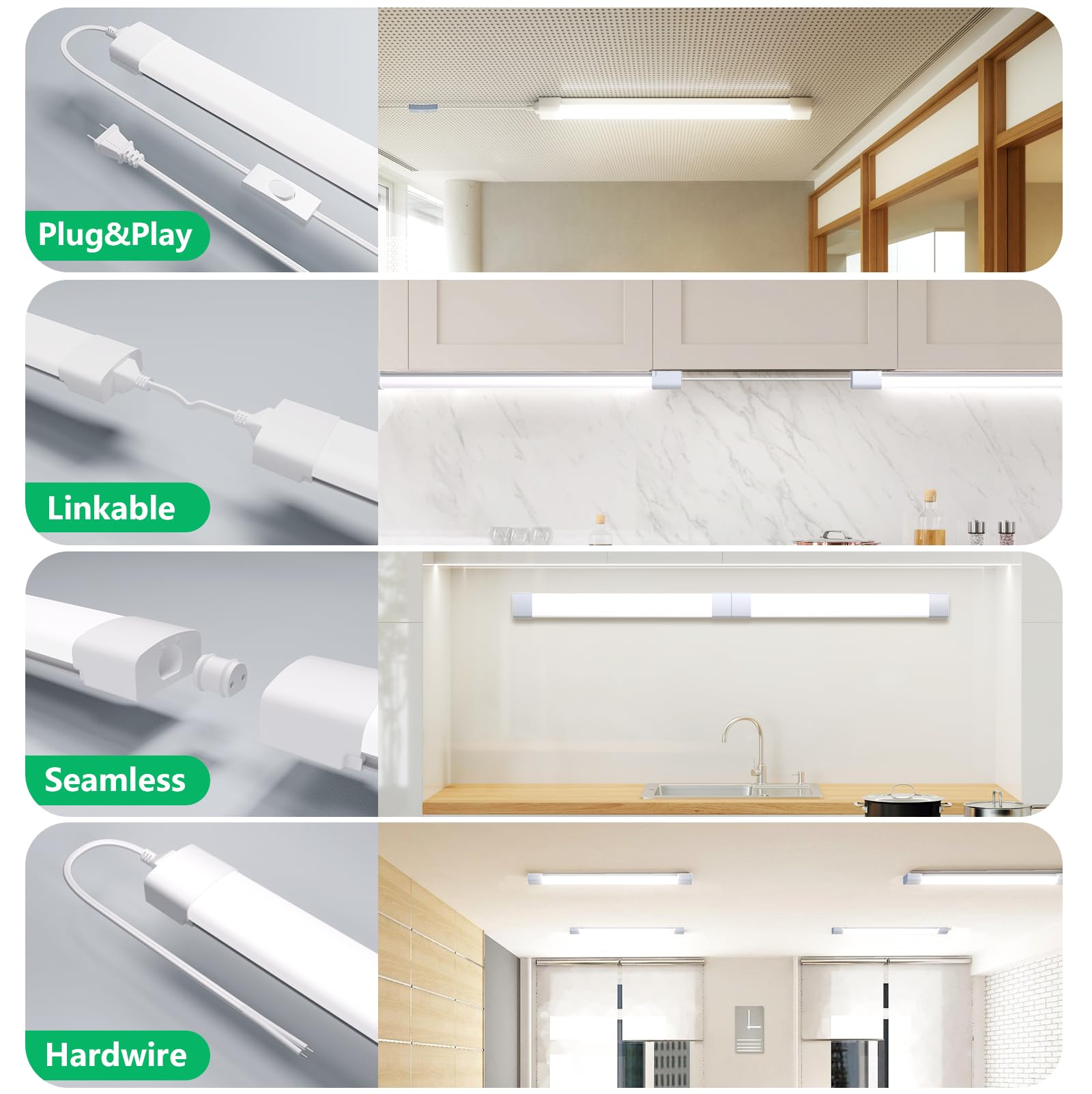 Modlicht LED Shop Light Fixture 2FT, 18W, 5000K, Linkable, White, Aluminum, Model MLQ0205, 2500 LM, IP66