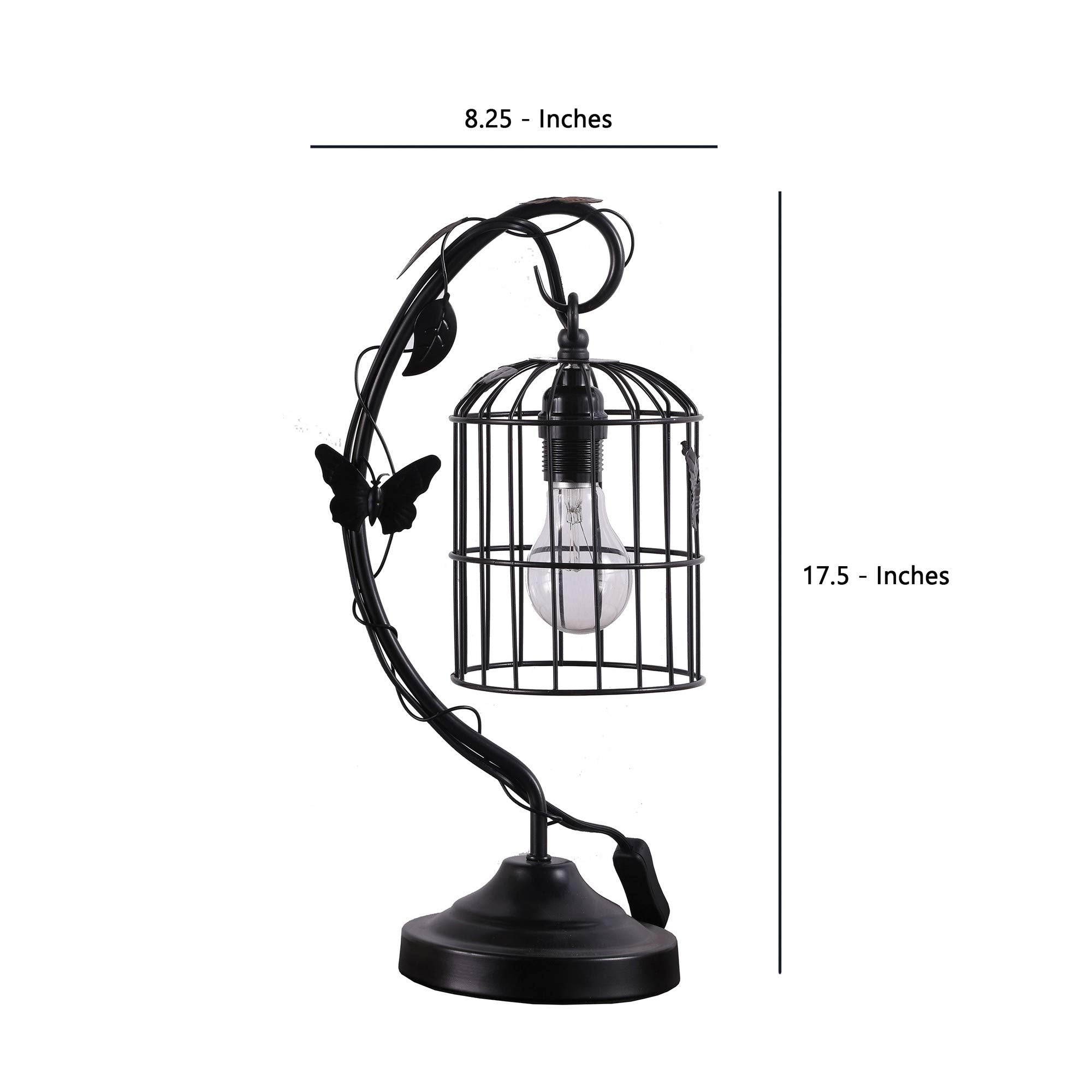 Benjara Bm233938 17.5 X 5 X 8.25 In. Arc Design Metal Table Lamp With Birdcage Shade, Black
