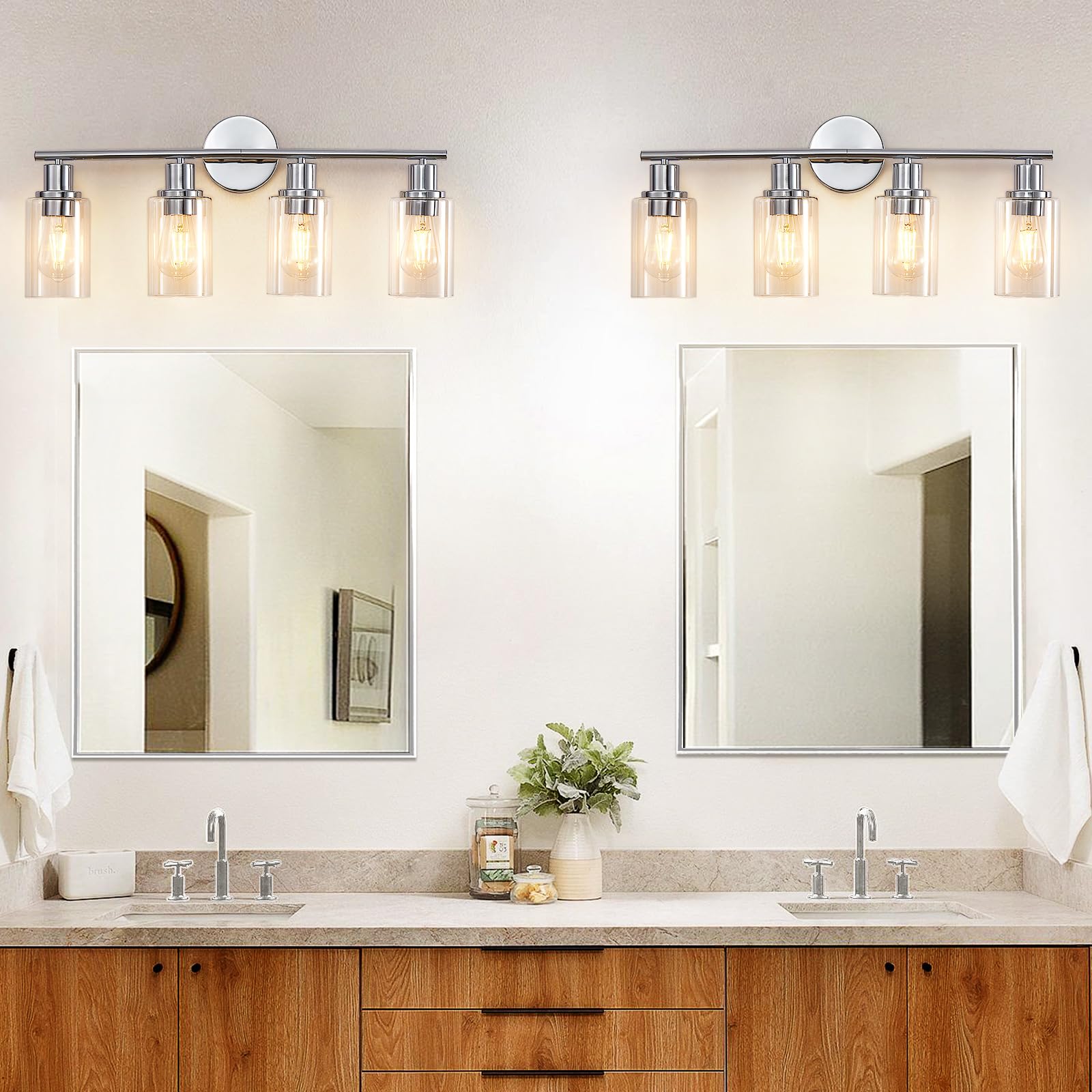 DINGLILIGHTING DLLT 4-Light Bathroom Light Fixtures - Chrome Metal Vanity Lights with Clear Glass Shade - Model DLLT-4L-C26
