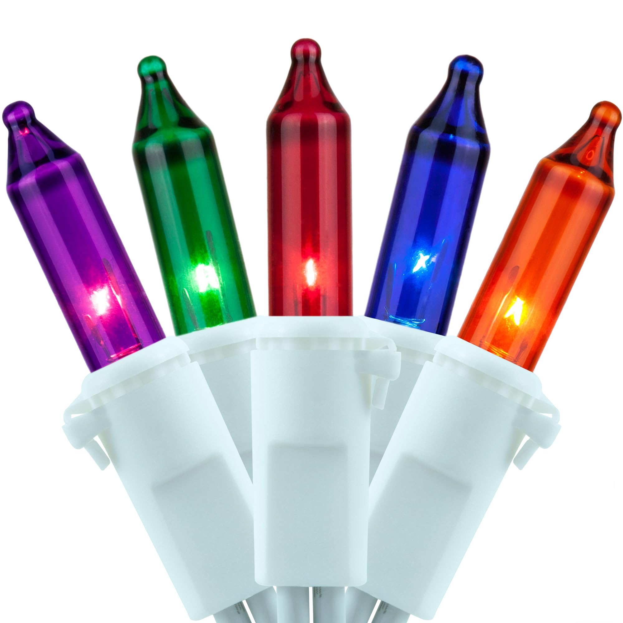 YULETIME Multicolor Christmas Lights, 200 Count, 66 Feet, UL Certified, Incandescent Mini Light Set, Model DDS-L-100E/2F, White Wire