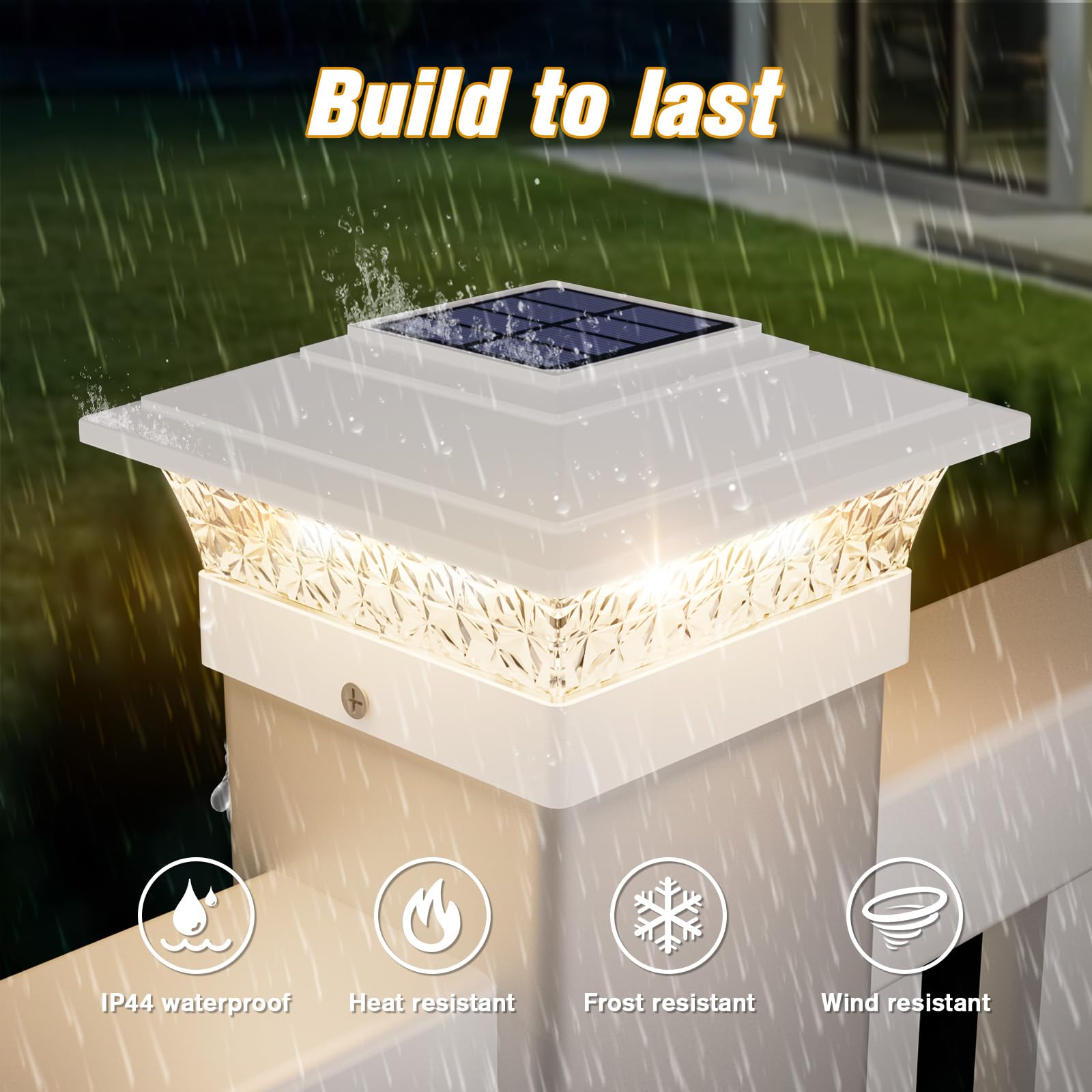 Solar Post Cap Lights Outdoor 6Pack, Waterproof Fence Post Lights With 16 Ultra Bright Leds Fit 4X4 Wood/Vinyl Posts, White Deck