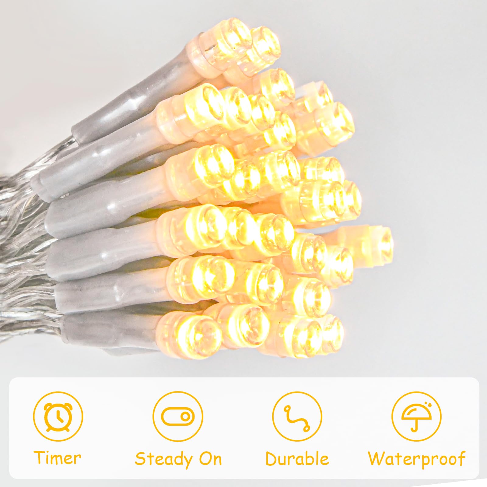 cshare 9.8ft 30 LED Warm White String Lights - Waterproof, Battery Operated with Timer, Clear Wire - Indoor & Outdoor Decor, 2 Packs