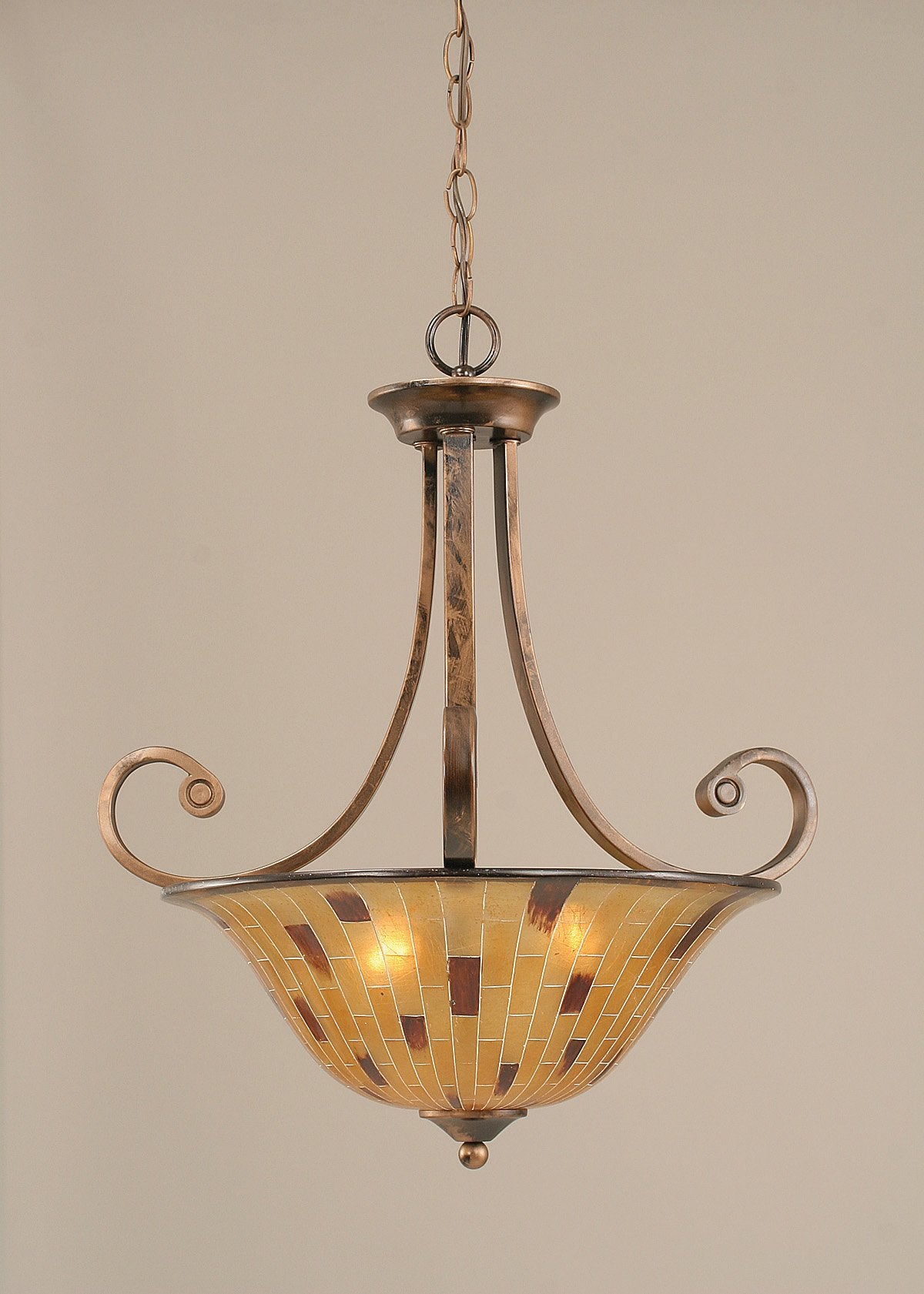 Toltec Lighting 254-Brz-708 Curl Three-Light Uplight Chandelier Bronze Finish With Shade, 16&quot;, 23.5&quot; X 23.5&quot; X 22.75&quot;, Penshell Resin