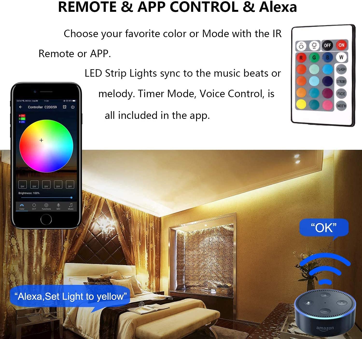 Miheal Wifi Led Strip Light Kit, 32.8Ft 300 Leds, Waterproof Smd 5050, Compatible With Android/Ios/Alexa, Model Zj-Bwcg