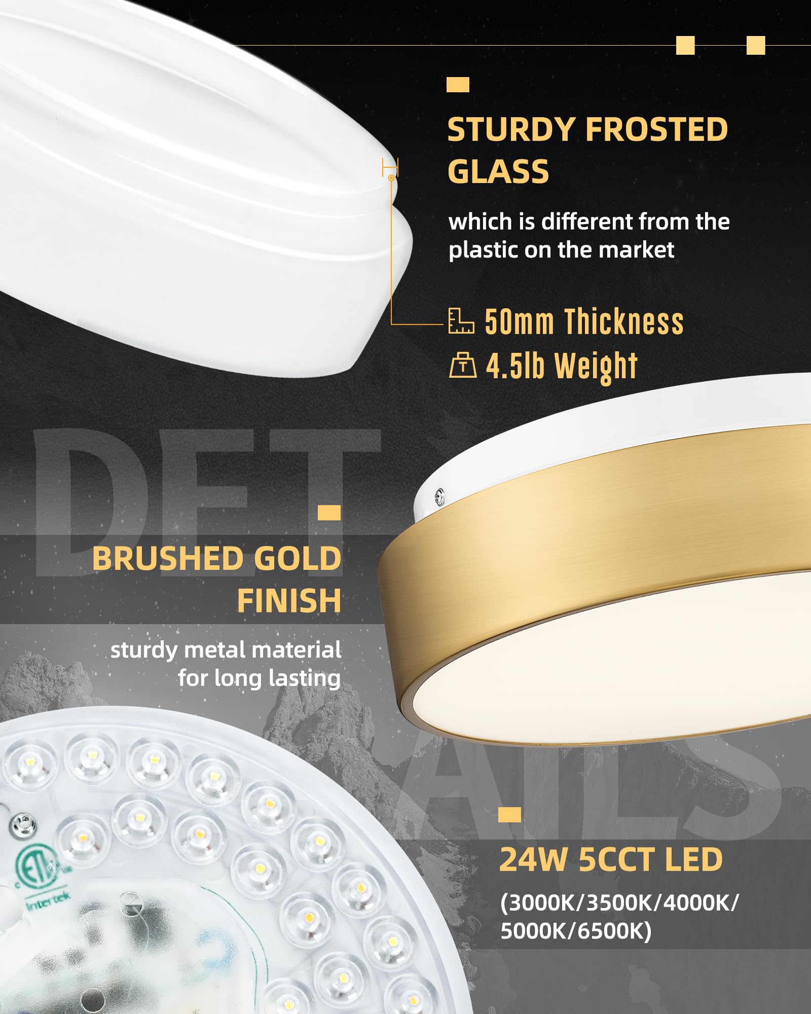 Autelo Led Close To Ceiling Light Fixture 12'' Led 18W Flush Mount Ceiling Light Fixtures With Frosted Glass Shade In Brass Fini