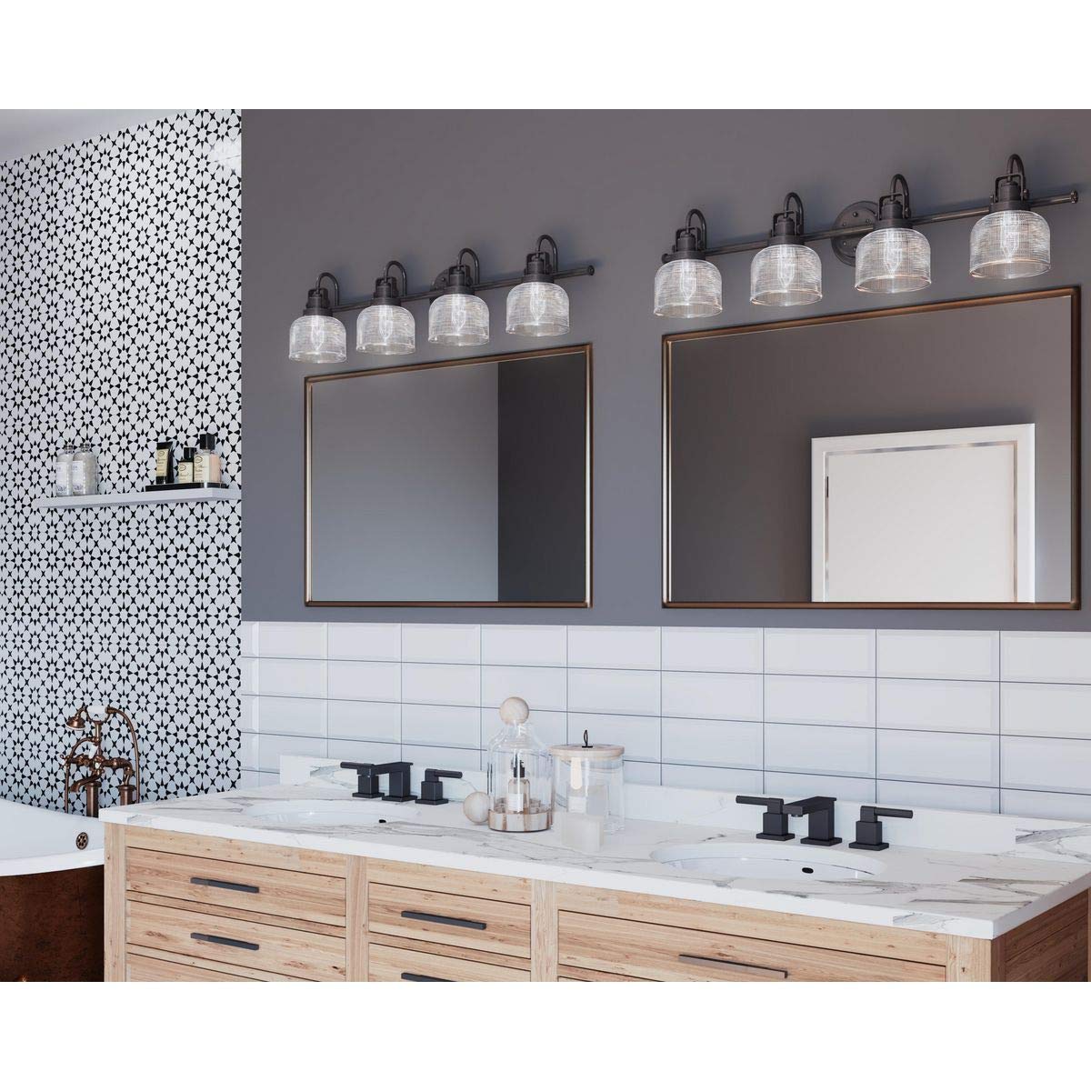 Progress Lighting 4-Light Coastal Bath Vanity Light, Clear Prismatic Glass, Venetian Bronze, Model P2997-74