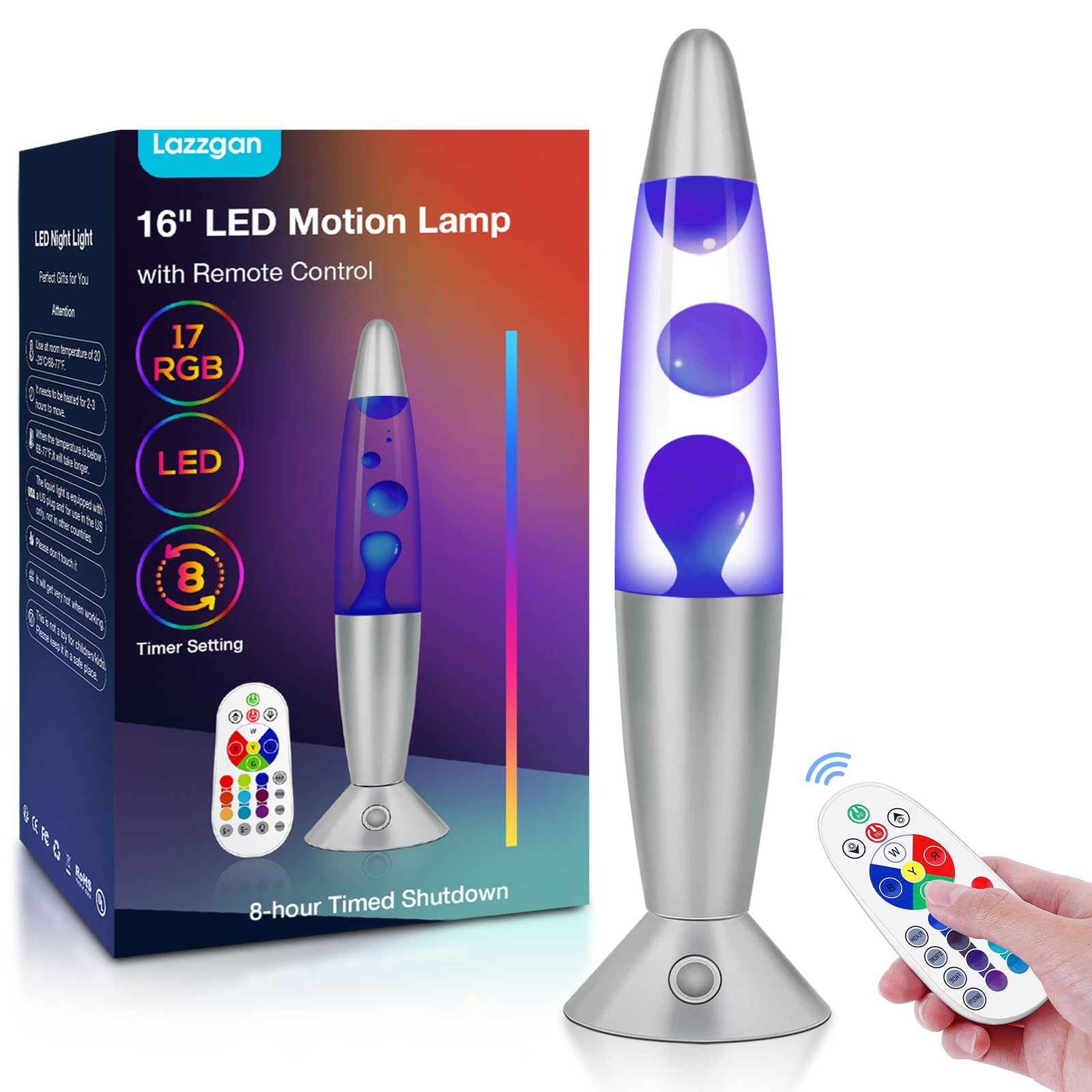 Lazzgan 17 Color Changing Liquid Motion Lamp, 16in LED Night Light, Blue Wax, Large Metal Decor for Bedroom and Home
