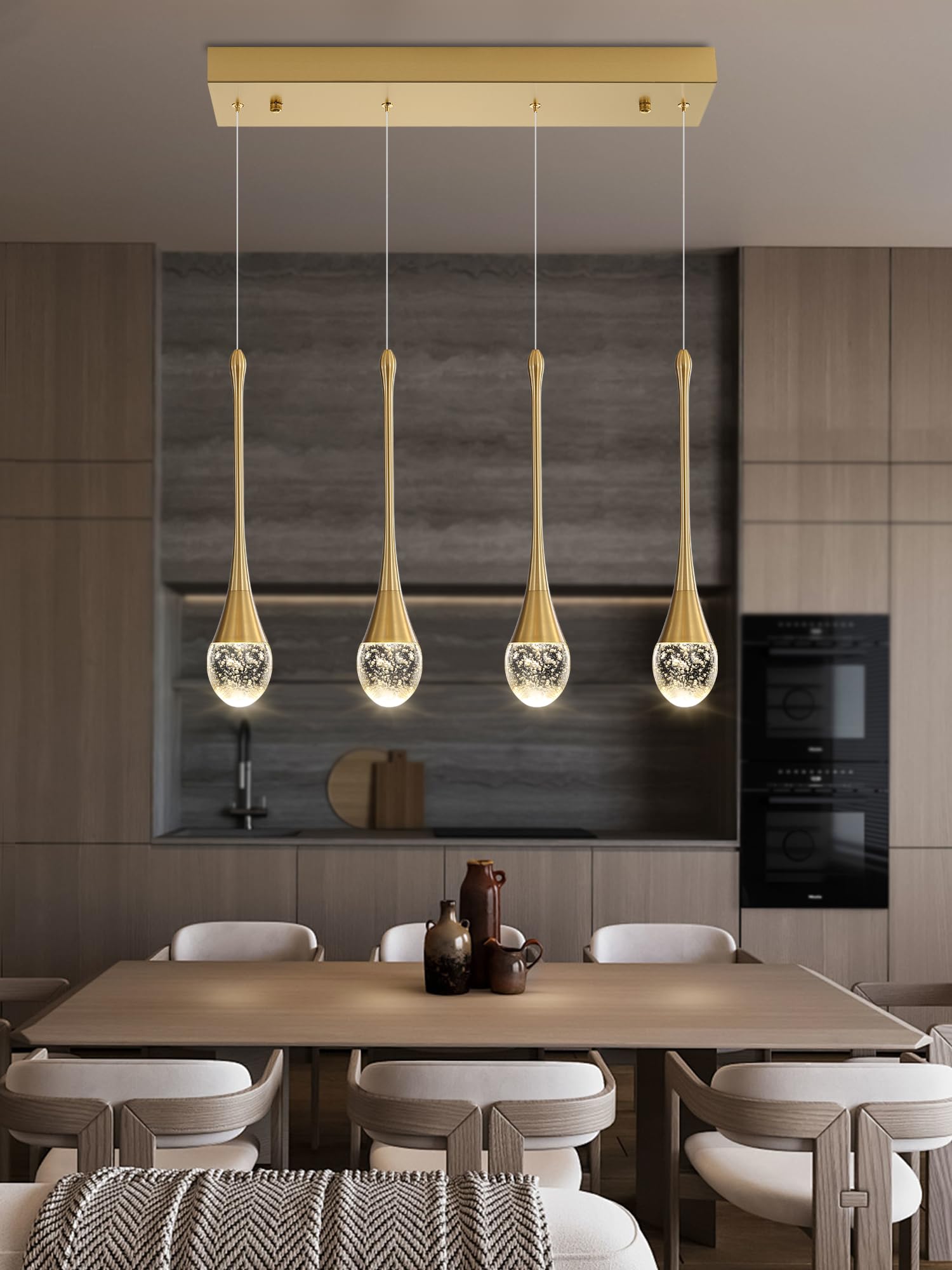 Ykolupty Dining Room Light Fixture 4-Light Gold Kitchen Island Lighting Industrial Linear Crystal Chandeliers For Dining Room Pe