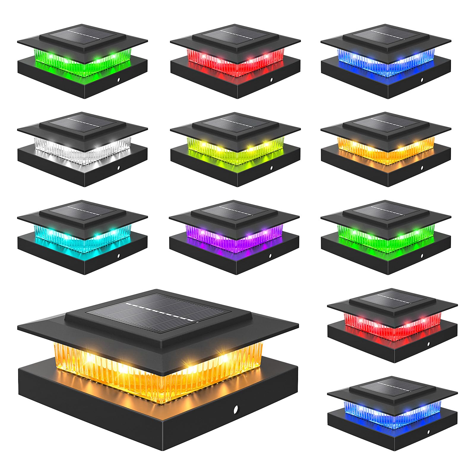 NIORSUN Solar Post Cap Lights Outdoor Waterproof  4x4 Post Solar Lights RGB Color Changing  Fence Posts Solars Light for Deck Patio Garden Decoration  4x4 Posts Caps Wood Vinyl  12 Pack (Black)