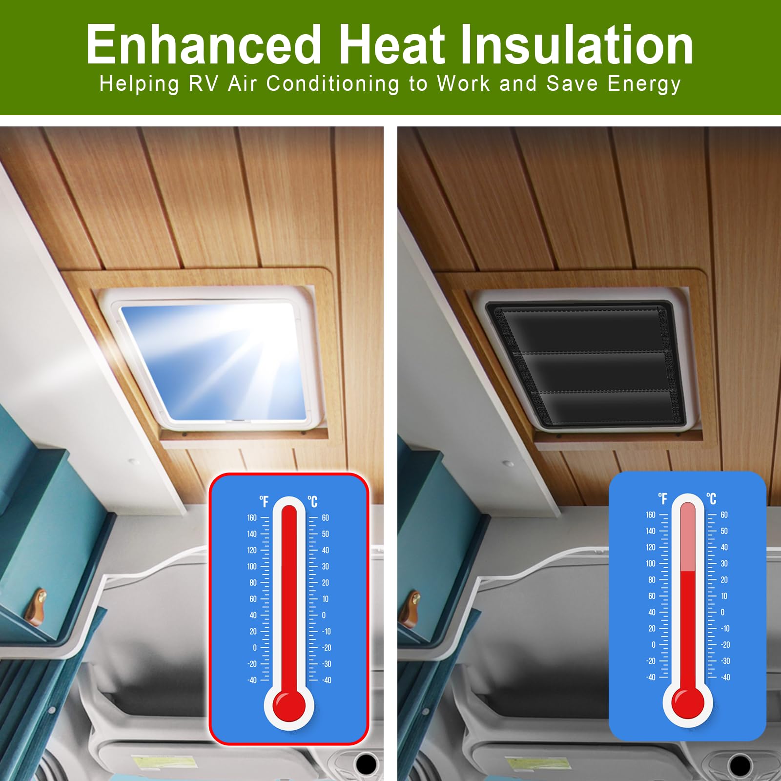 Veharvim RV Skylight Cover - 16.25 Black Vent Cover, Foldable Hook&Loop, UV Protection, Waterproof Fabric, Reflective Design