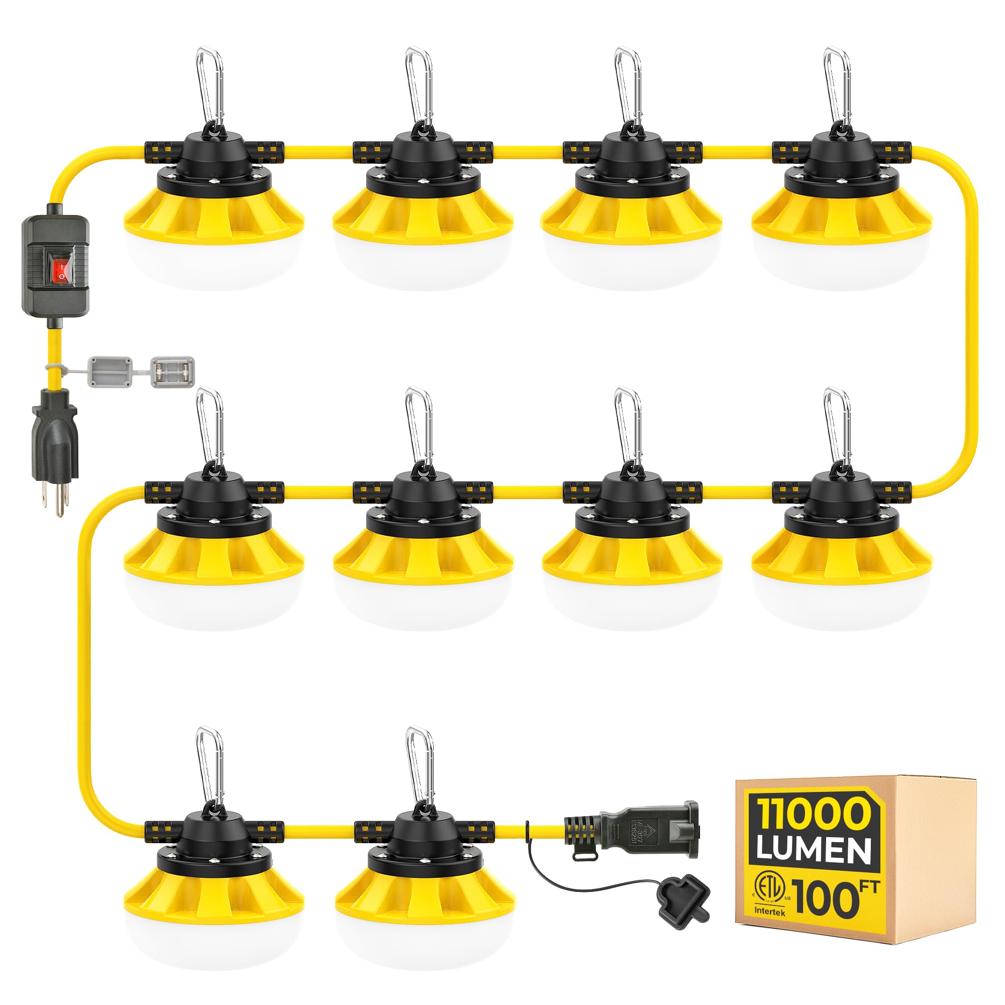 HYANGLUX 3 Prong Mechanical Switch Outdoor LED String Lights: 100FT 100W 11000lm ETL Certified Bright Temporary Lighting Hanging