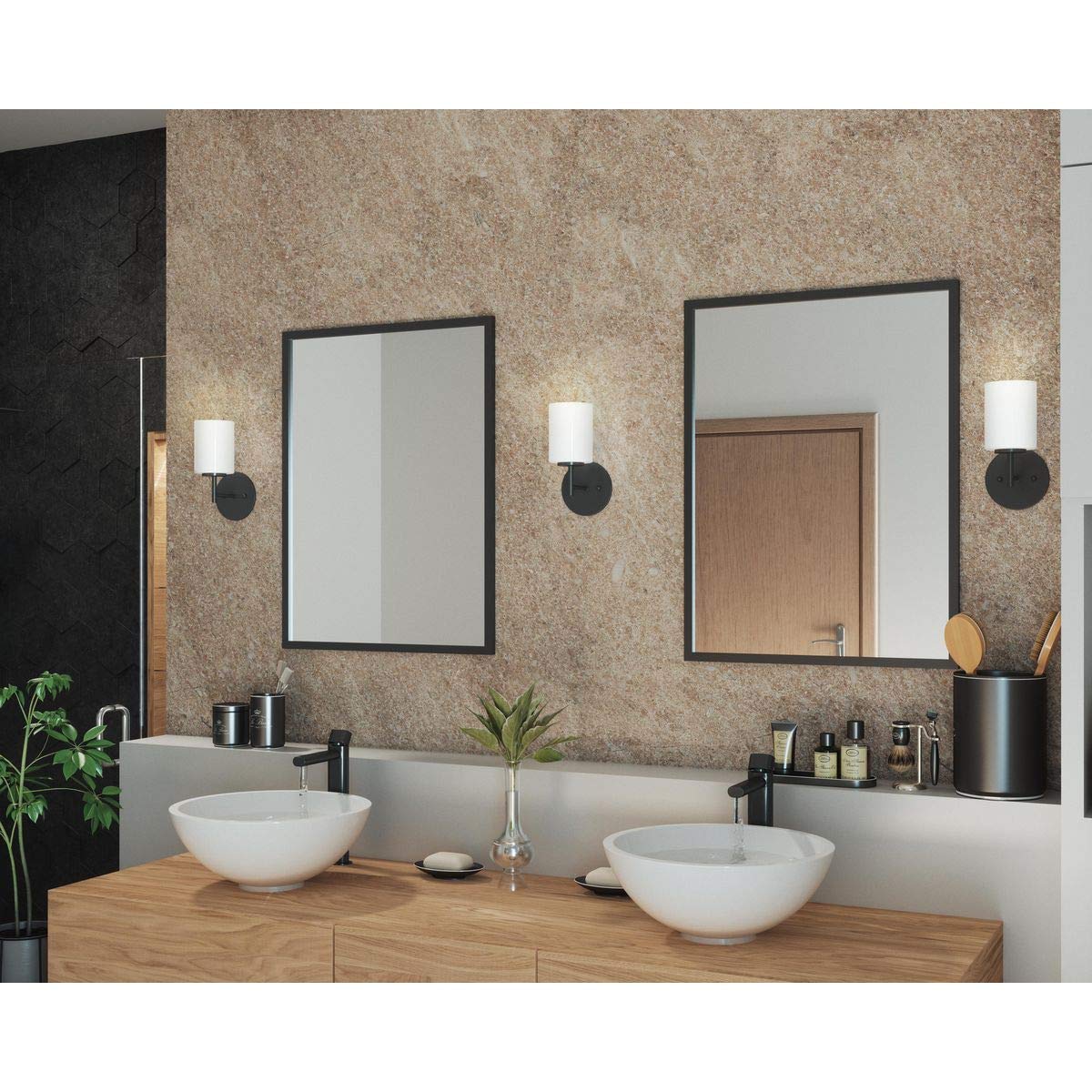 Progress Lighting 1-Light Bath Vanity Light Etched White Glass Textured Black Model P2131-31