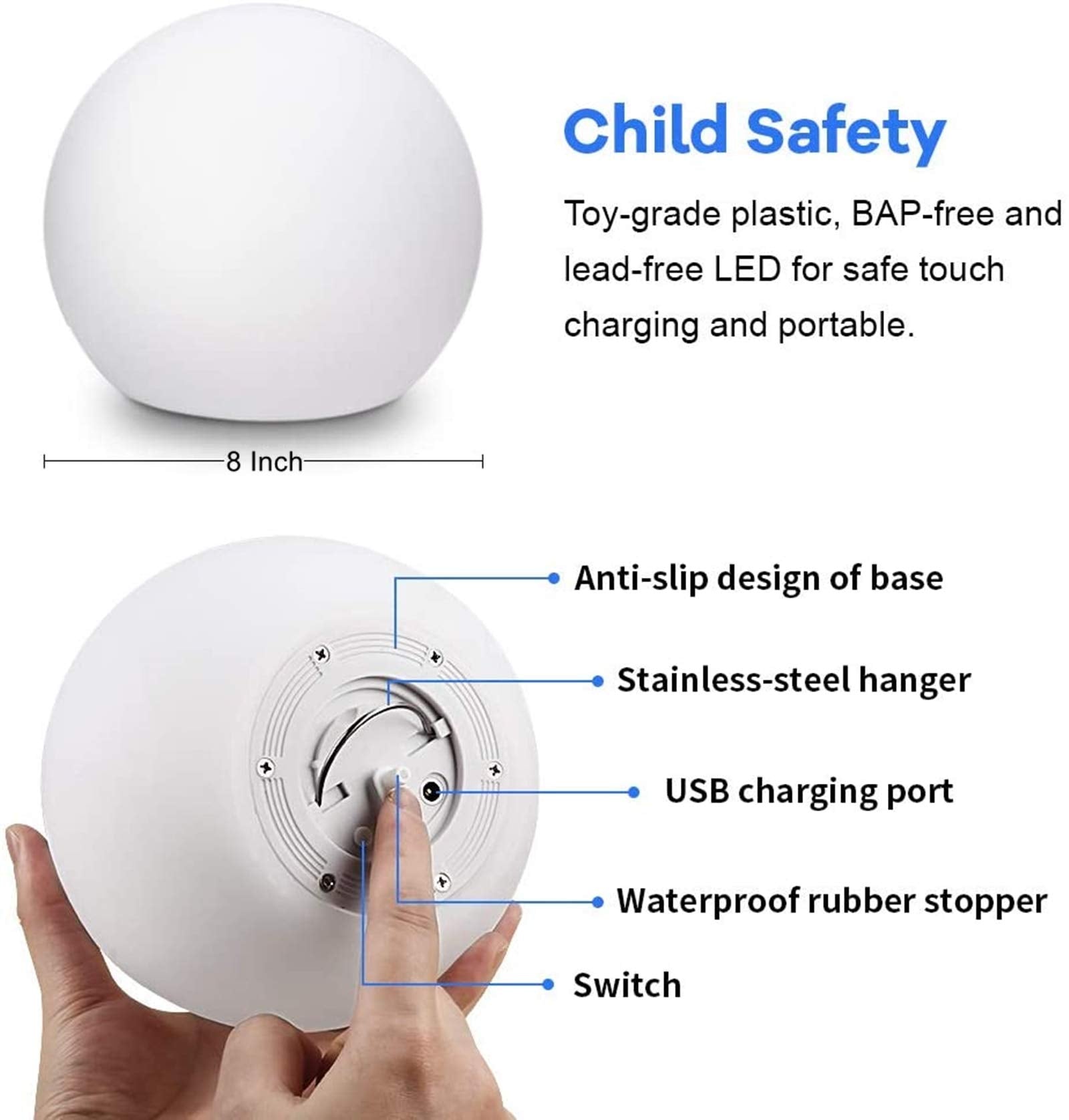 Borelor Led Globe Light - 8-Inch Rechargeable Remote Control Night Light, 16 Rgb Colors, Purple For Indoor/Outdoor Home/Party Decoration