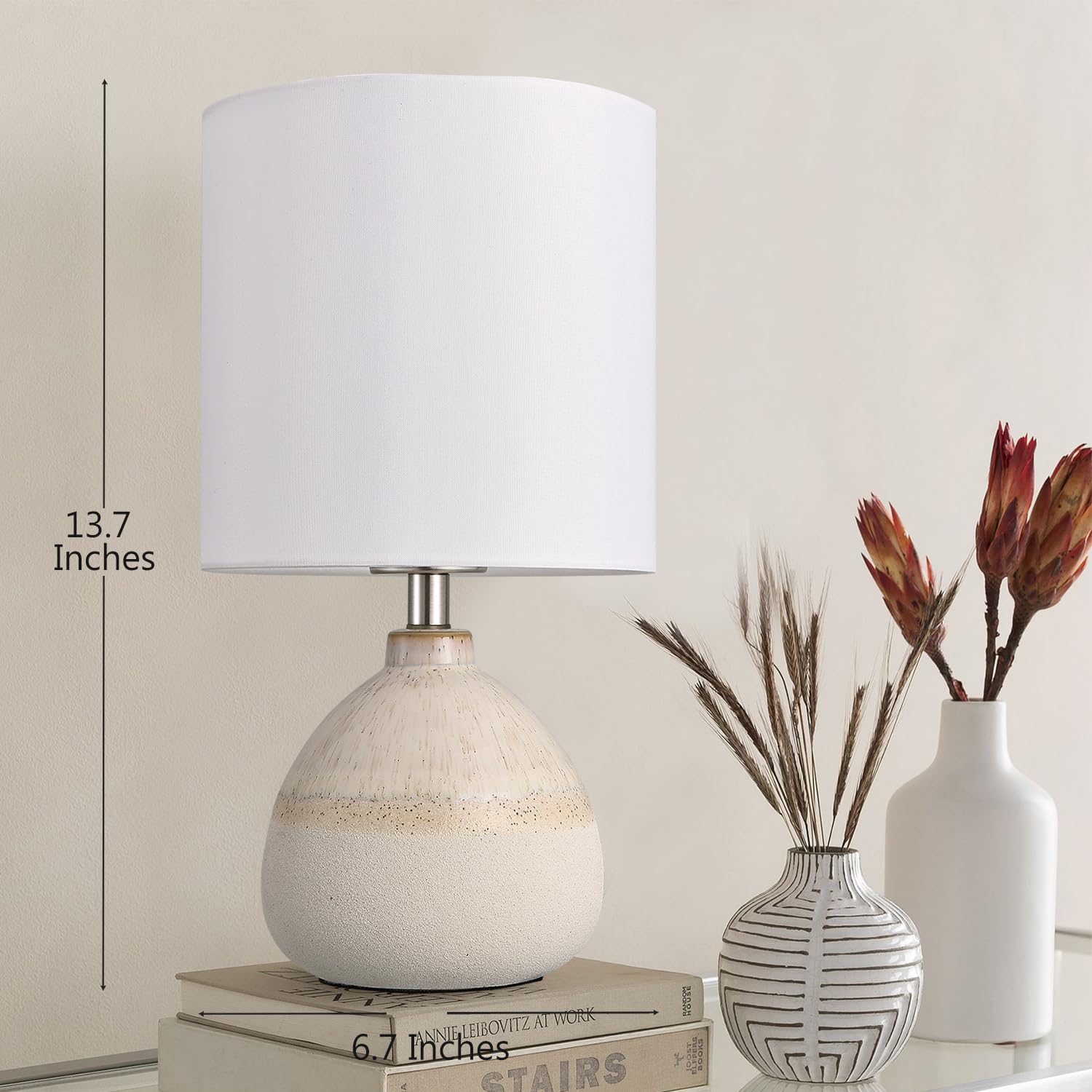 Set Of 2 Ceramic Table Lamp For Bedroom, Small Table Lamp White Farmhouse Rustic Lamp Set Bedside Table Lamps For Nightstand Sid