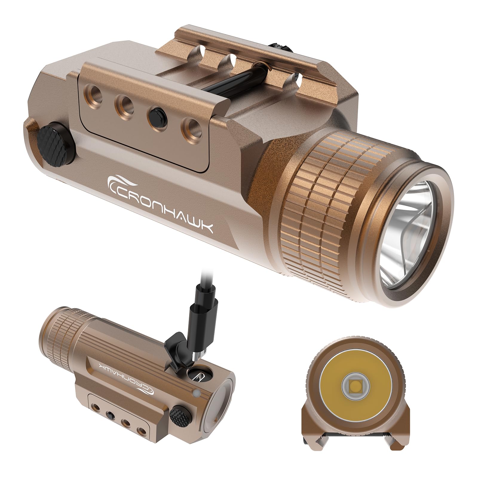 CRONHAWK Rechargeable Handheld Toy Light  700 Lumen Compact Rail Mounted Tactical Launcher Flashlight fit for Picatinny MIL-STD-1913