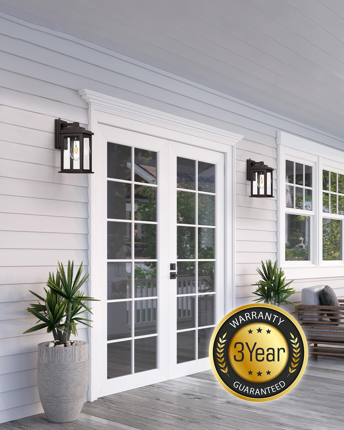 Vianis Bronze Outdoor Lighting, Dusk To Dawn Waterproof Porch Lights, Aluminum, 2 Pack, Model V81512Br