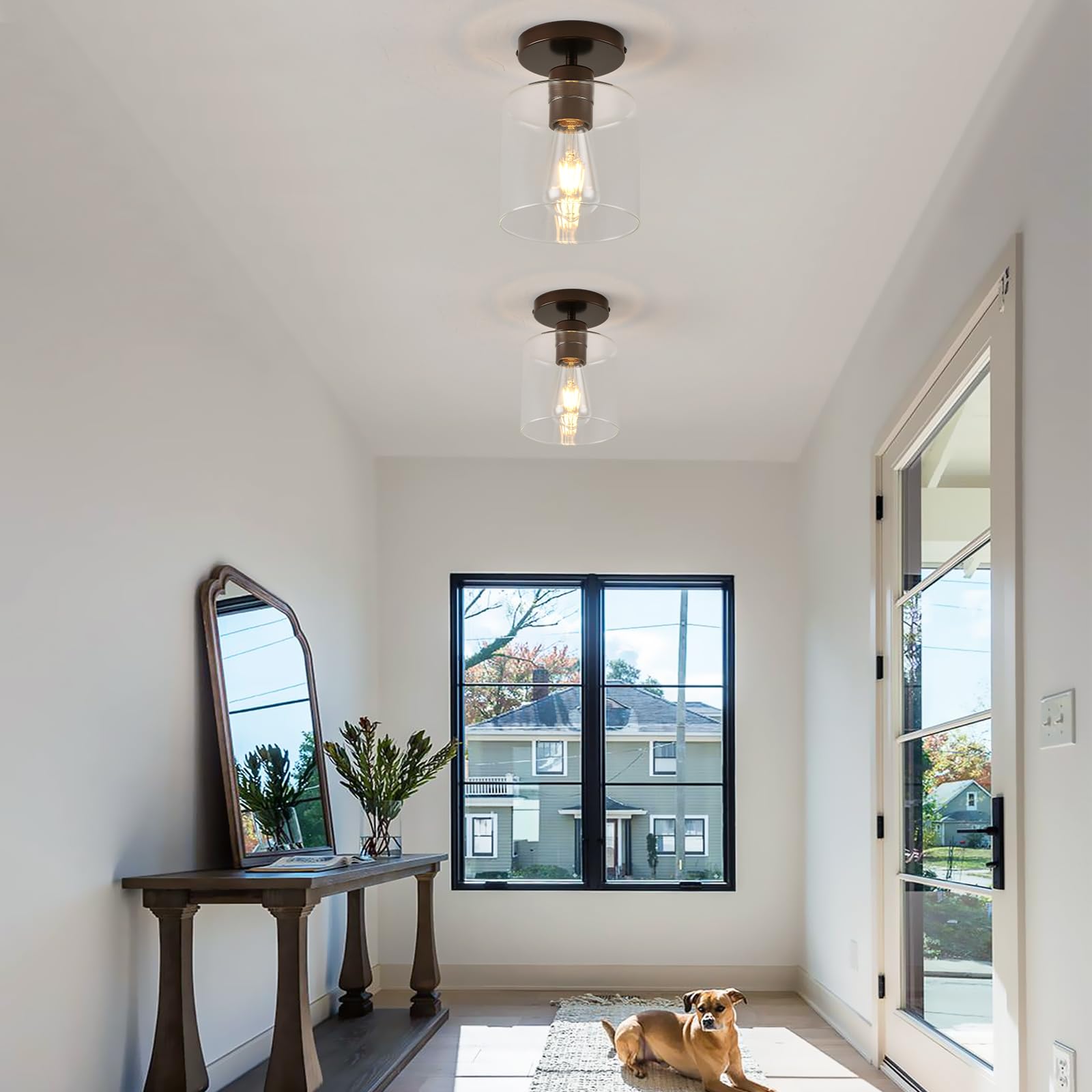 Klss Oil Rubbed Bronze Semi Flush Mount Ceiling Light,Modern Farmhouse Ceiling Light Fixture For Closet Hallway Entryway,Hallway