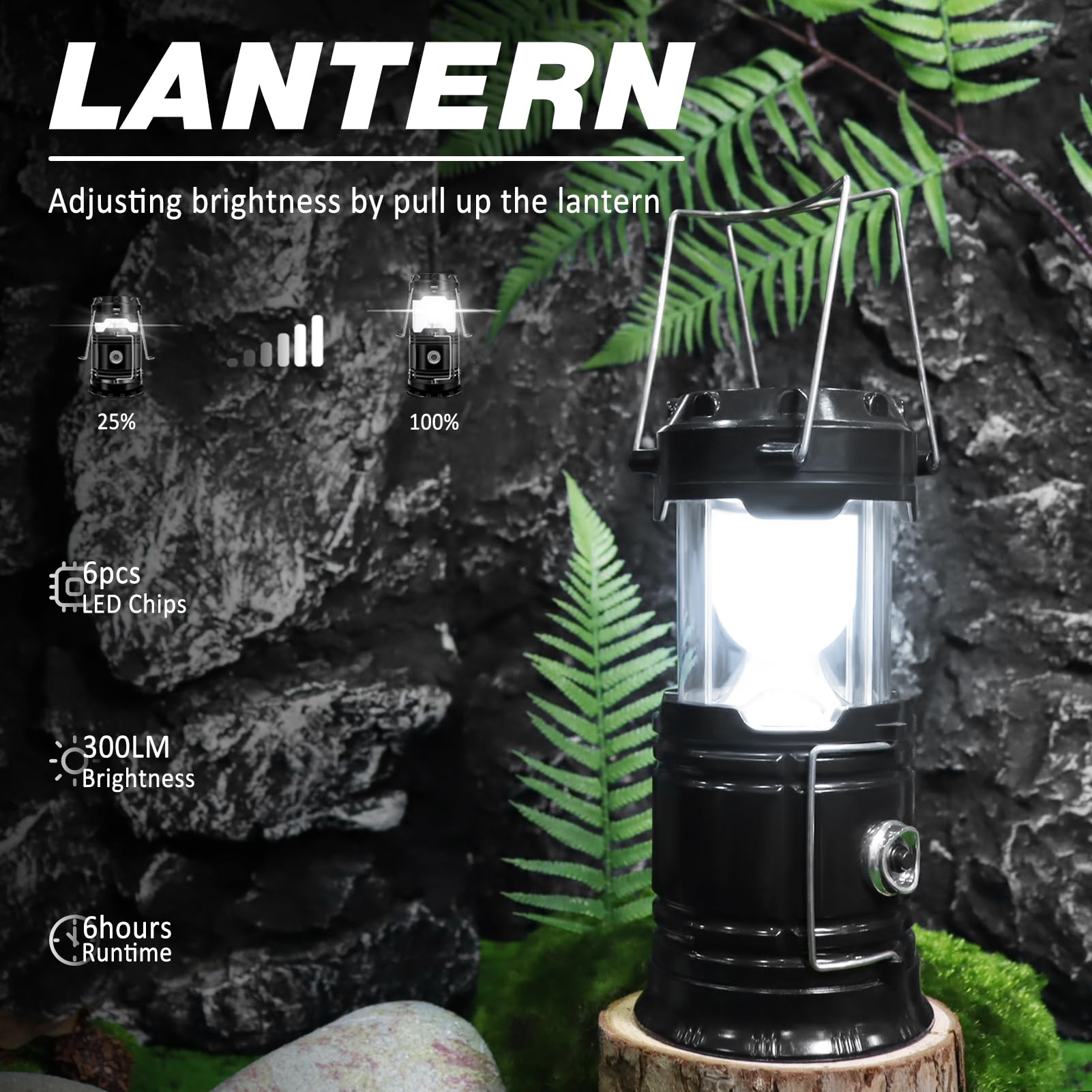 DIBMS Solar Camping Lantern 4-Pack, Collapsible LED USB Rechargeable Lights, White, Model PEC00592-DI