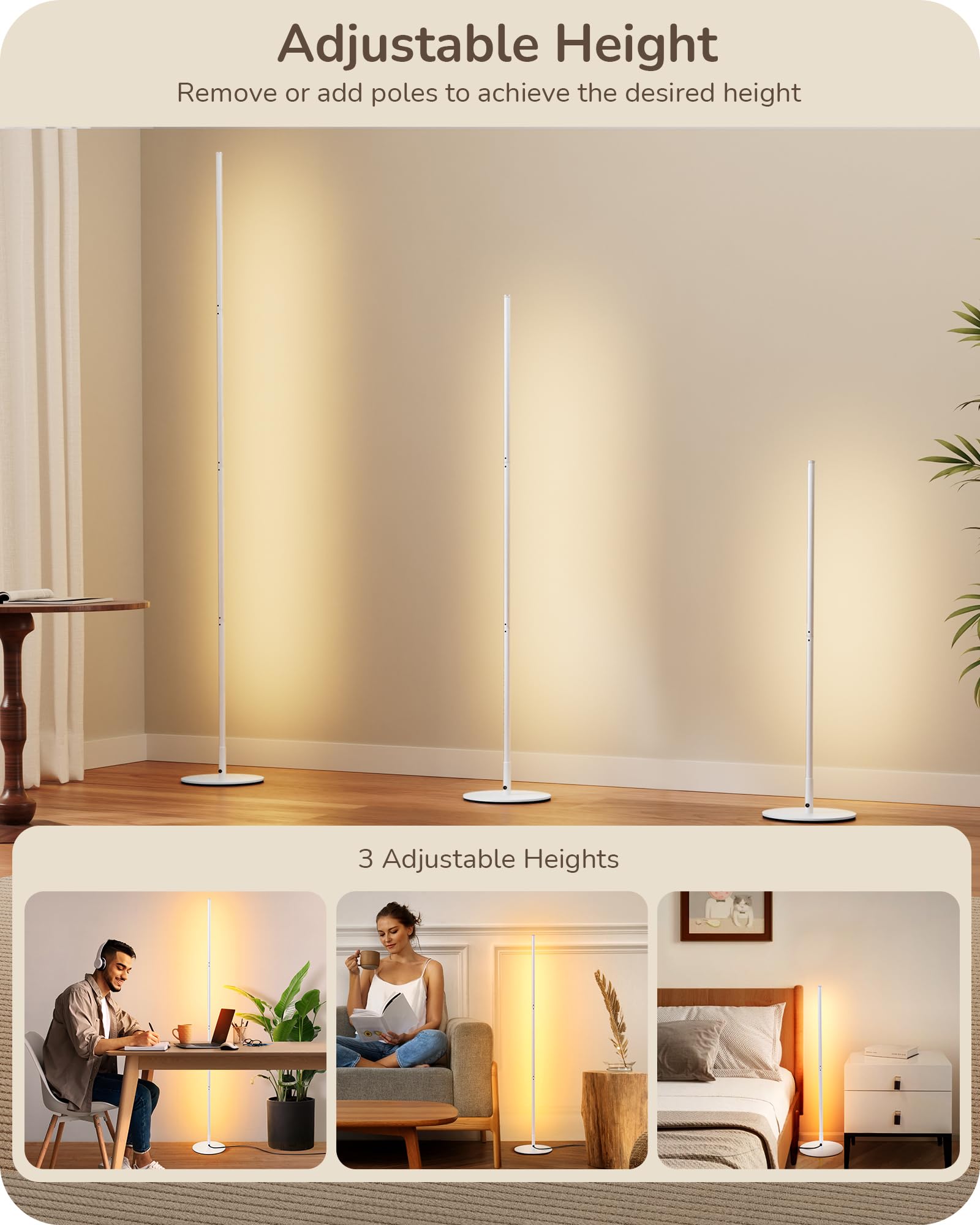Edishine Modern Minimalist Led Floor Lamp, Set Of 2, 57.5'' Height, 7 Color Temperature 3000-6000K, Dimmable Corner Floor Lamp F