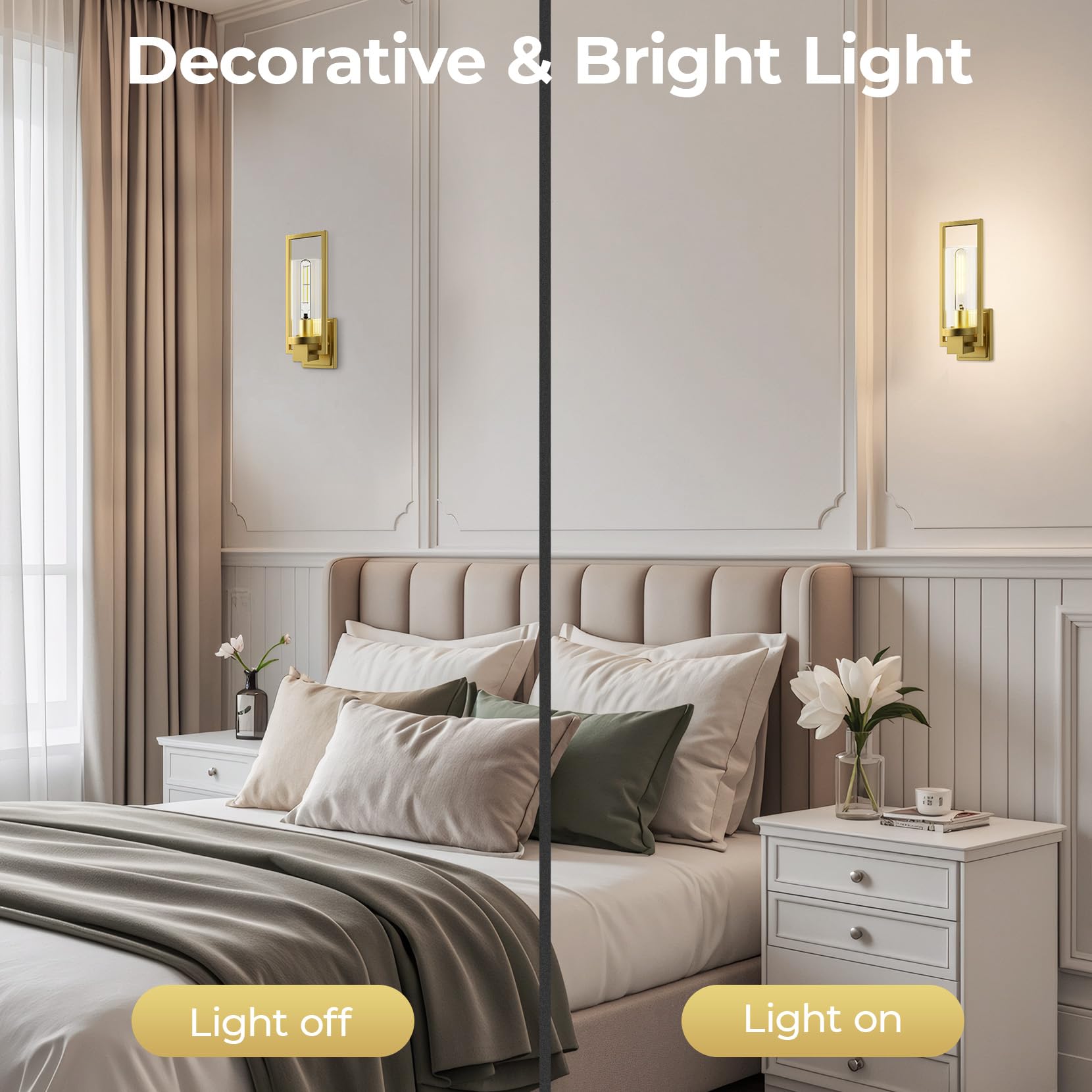 CINOTON Wall Sconces Set of 2, Brushed Gold Aluminum Lamp, 15in, Vintage Light Fixtures for Living Room, Hallway, Bedroom, Bathroom