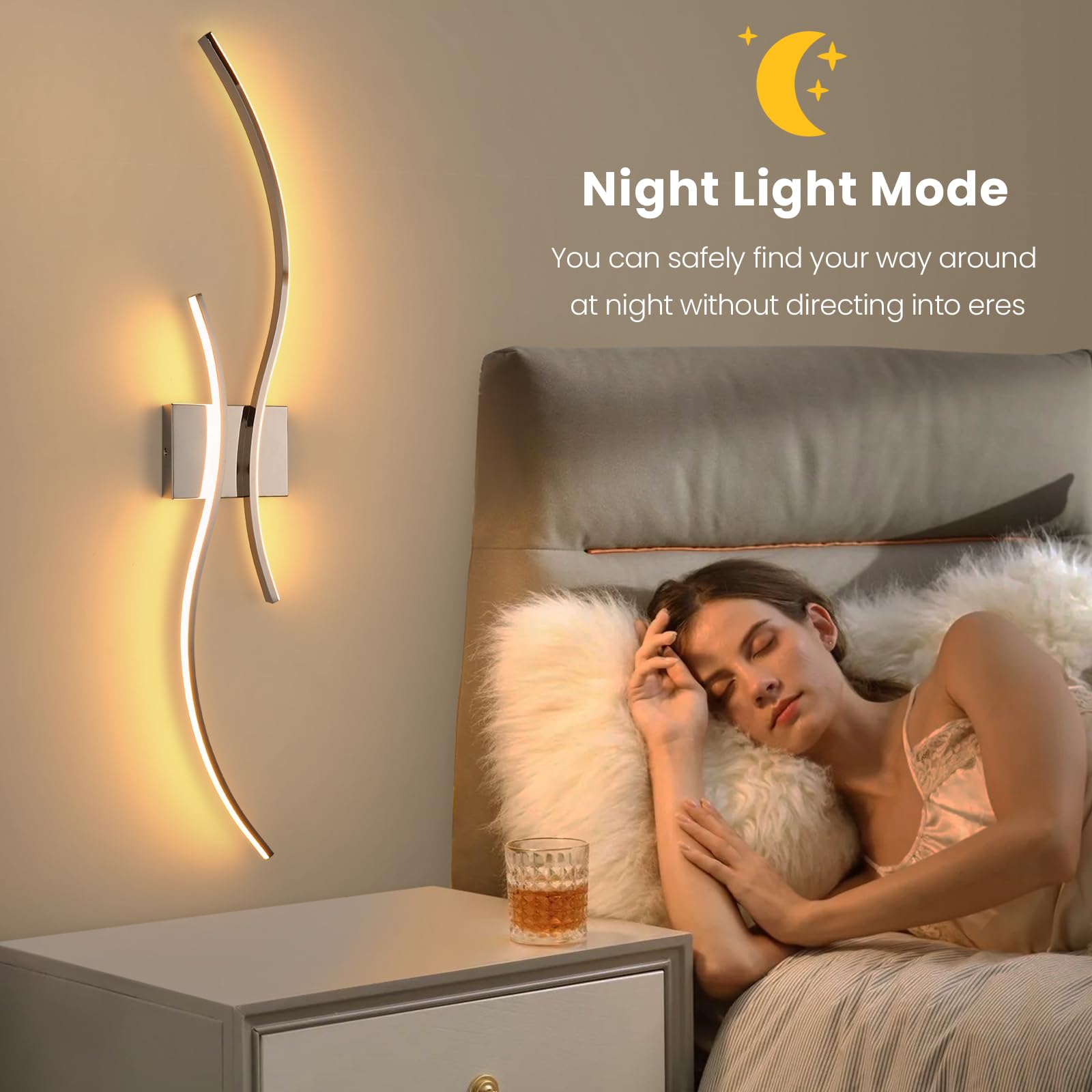 Caneoe Modern Wall Sconce Set Of Two With Remote Control, Dimmable Indoor Led Wall Sconce Lighting Set Of 2, 39 Inch Wall Light