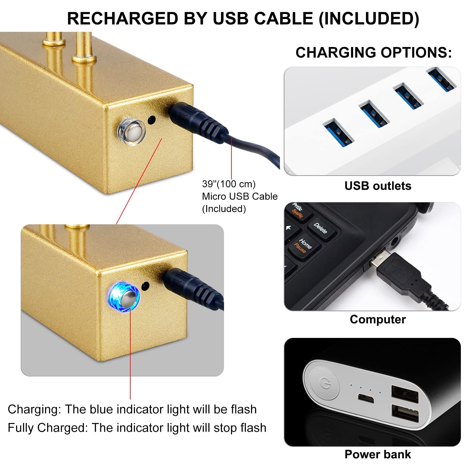 RAIFOOLLY Picture Light, 16in Battery Operated Art Light, Dimmable, Metal, Brass, Model RF00123