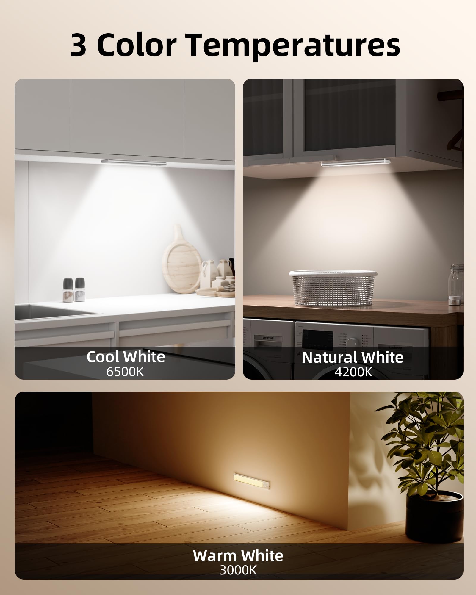 Ezvalo Under Cabinet Lighting, 80 Led Motion Sensor Lights Indoor With 3 Color Temps, 1900Mah Rechargeable Under Cabinet Lights Wireless, Dimmable Under Counter Lights For Kitchen, Closet (2 Pack)