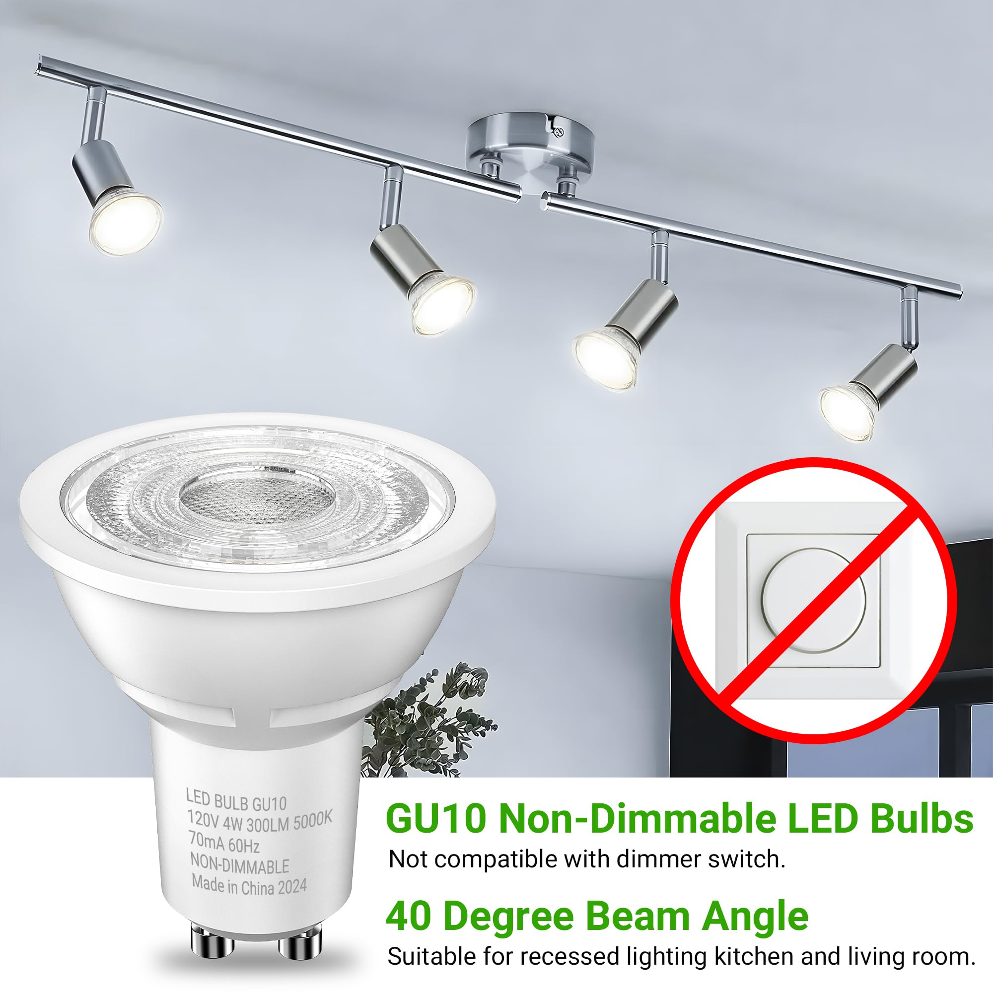 Tjoy Led Gu10 Light Bulbs, 5000K Daylight White Gu10 Replacement For Recessed Track Lighting, 35W Equivalent, Non-Dimmable, 4W,