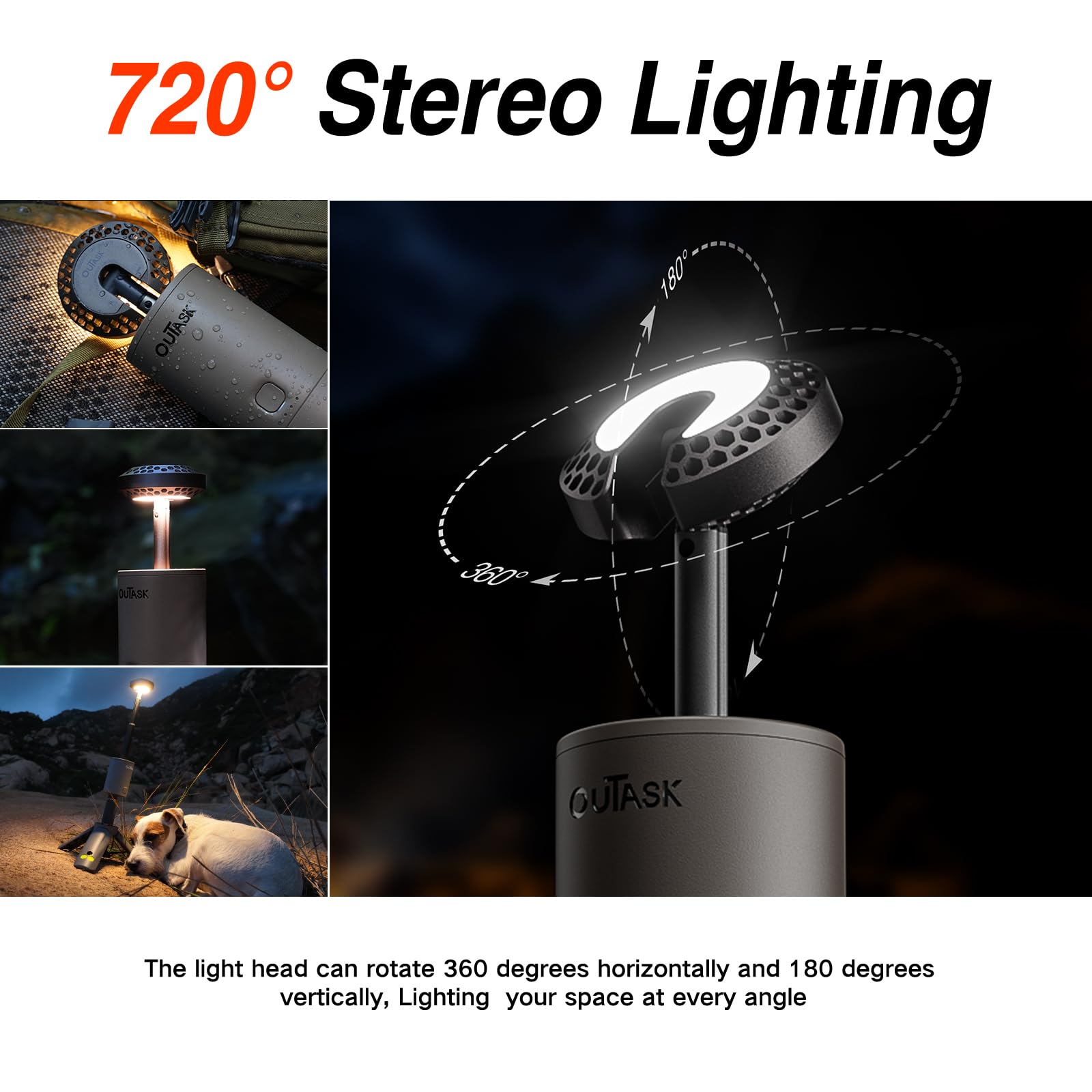Outask Camping Lantern - Rechargeable 12000mAh, Telescoping, Waterproof, Tactical Brown, Model TD-1