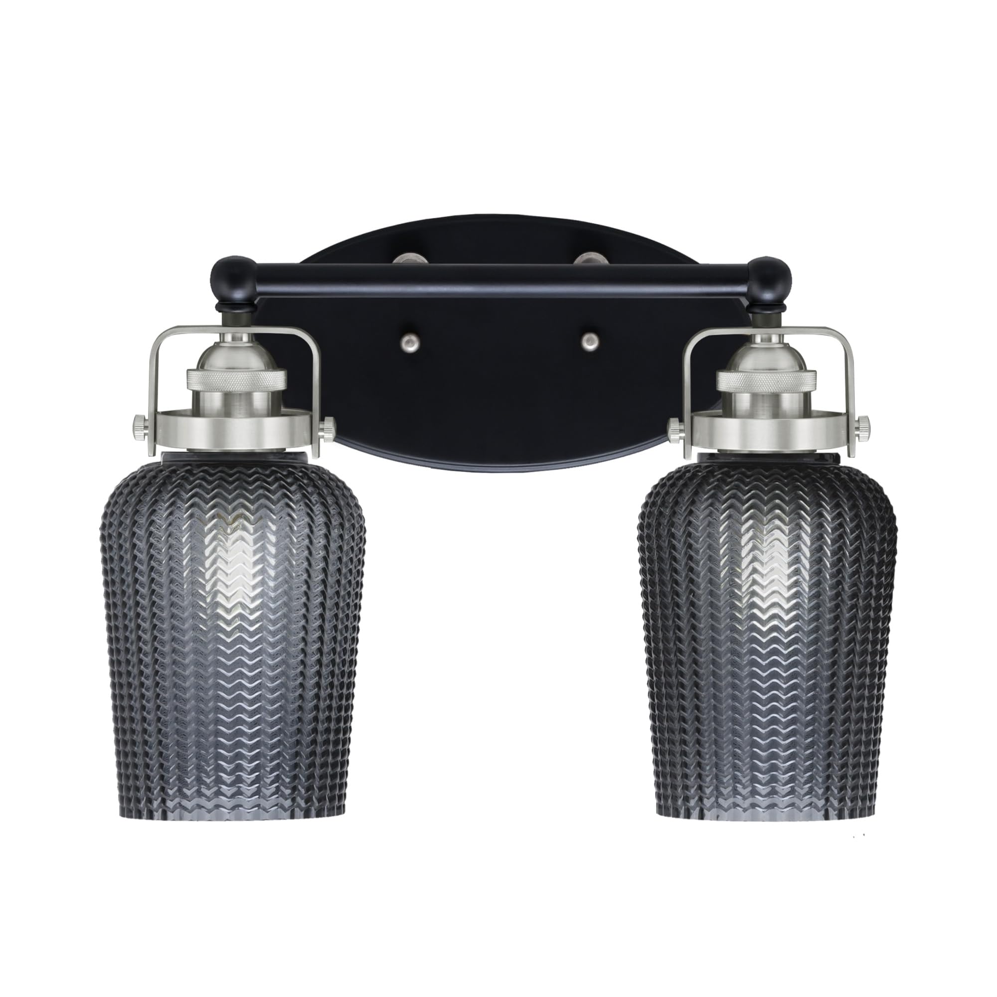Easton 2 Light Bath Bar Shown In Matte Black & Brushed Nickel Finish With 5" Smoke Textured Glass