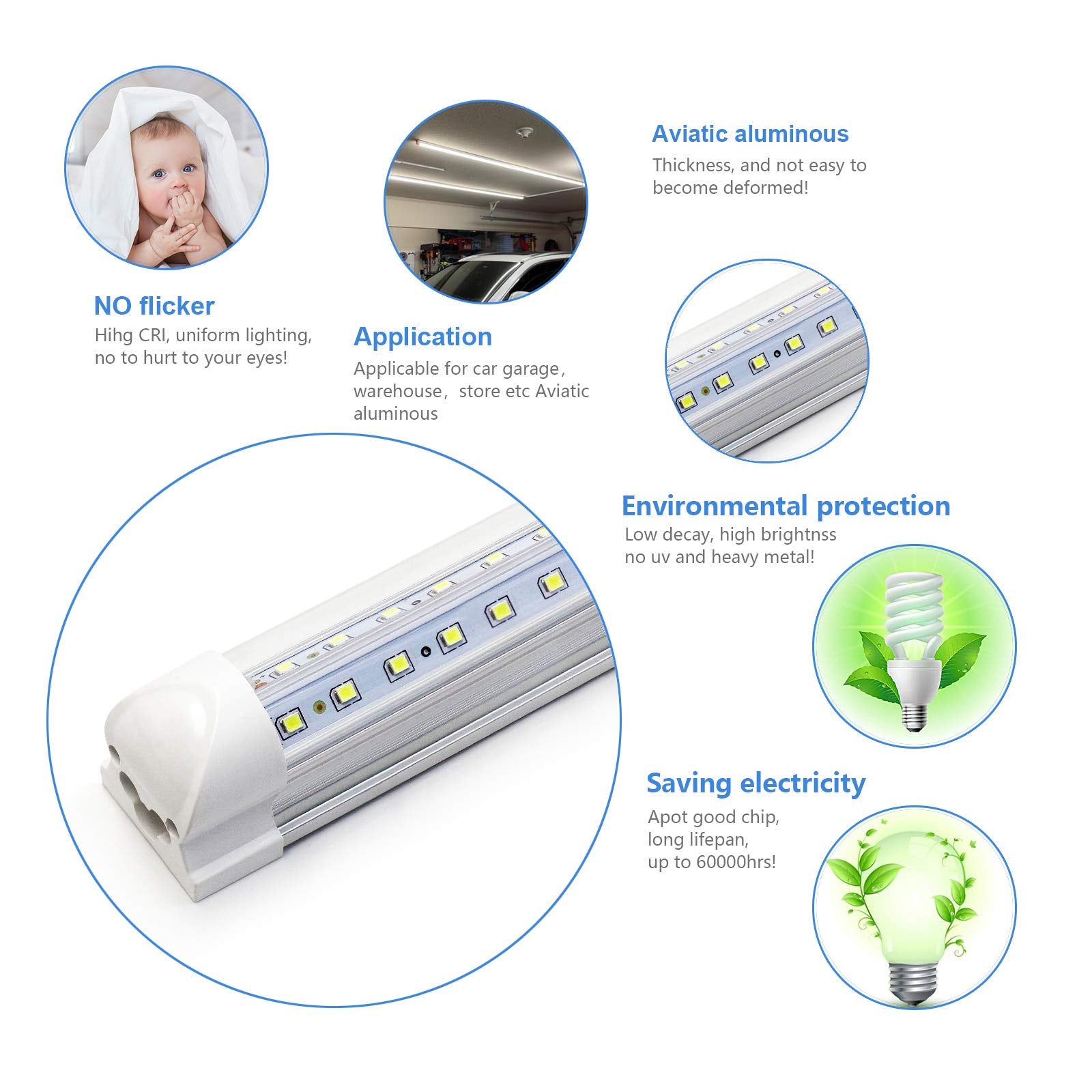 Phiwicsh LED Shop Light 4FT, 40W 5400LM, 6500K, V Shape, Aluminum, 10 Pack