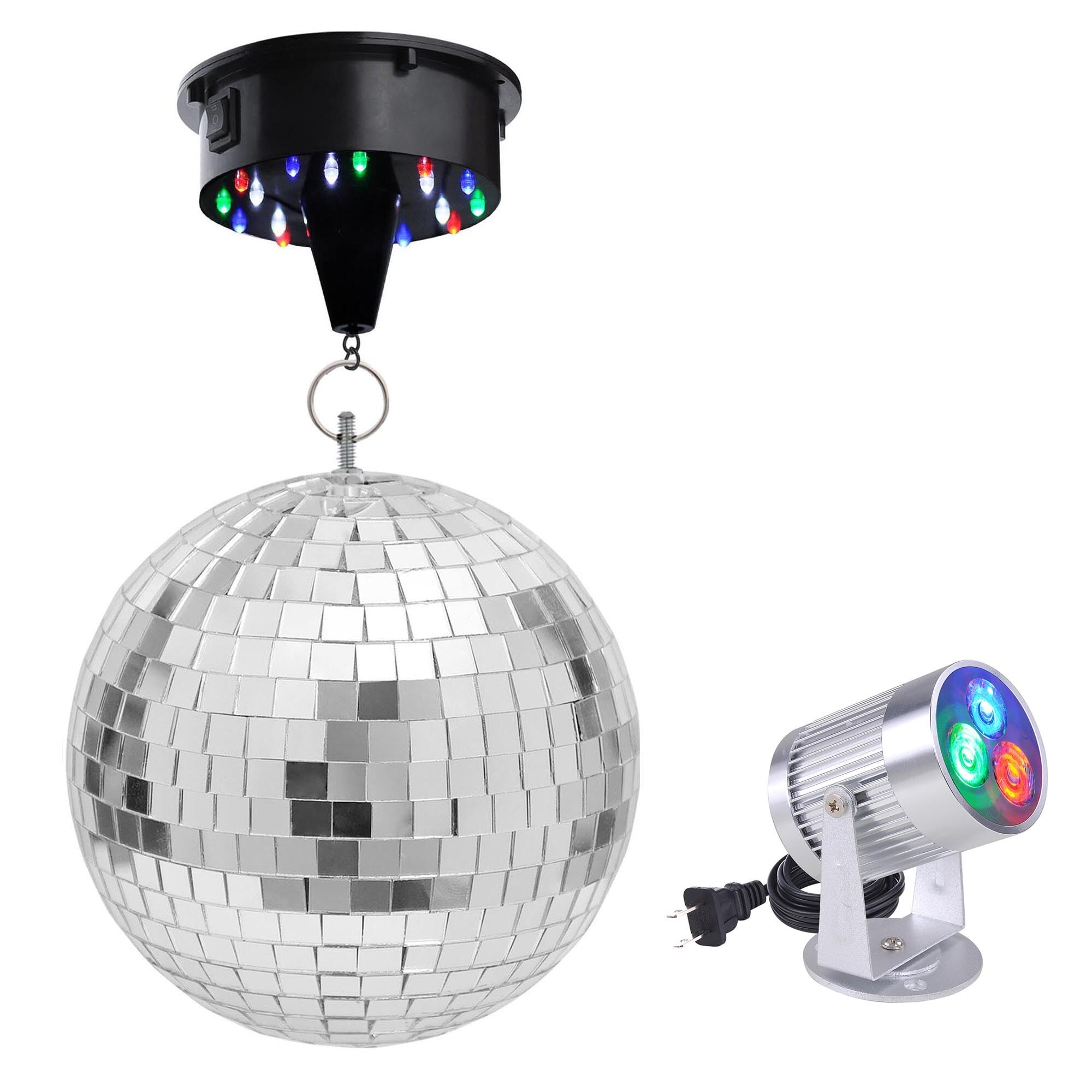 Yescom 12 Mirror Disco Ball w/Rotating Motor & 3W 3 LEDs Multi-Color Pinspot Spot Light Kit Home Party Disco