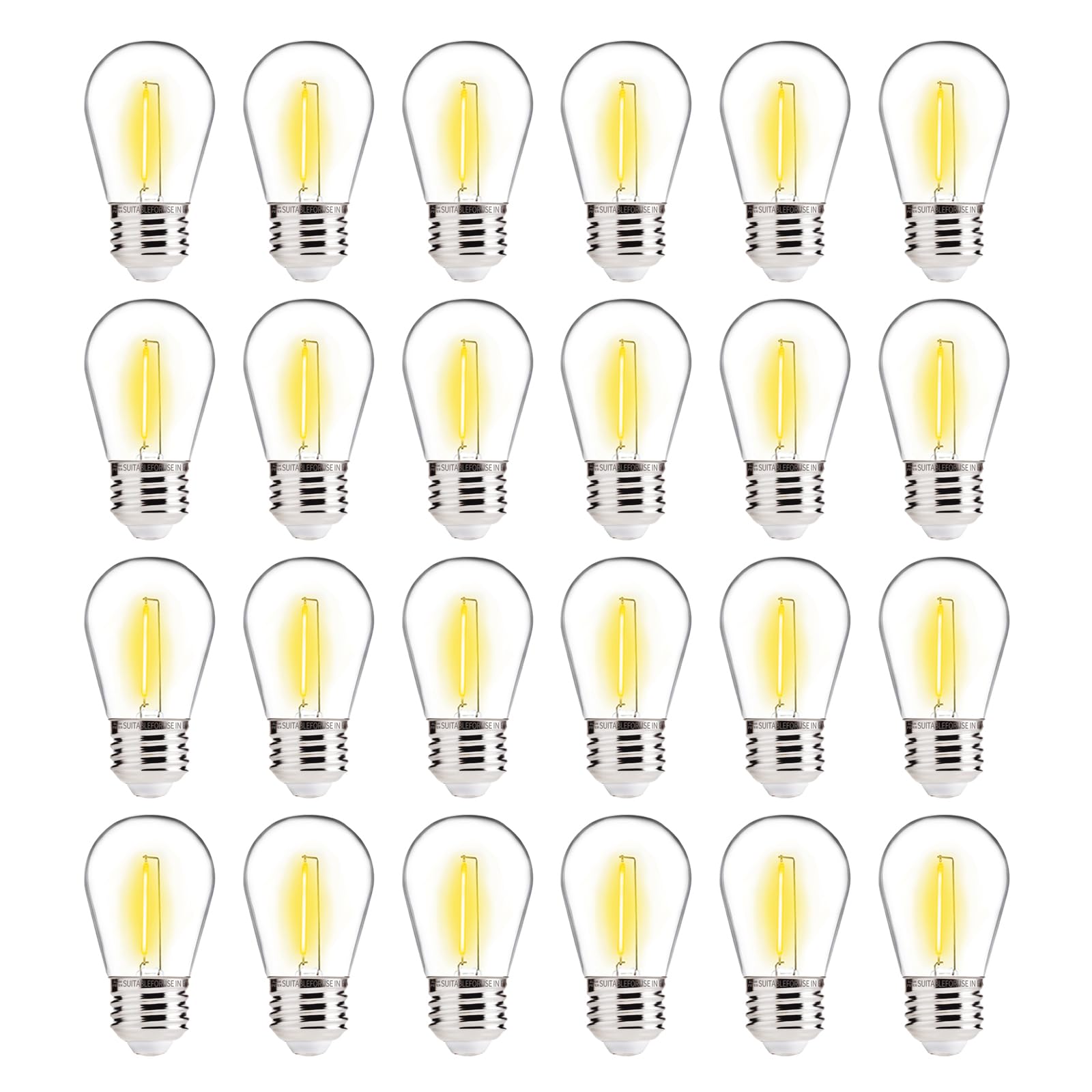 ALAMPEVER S14 Outdoor Light Bulbs, 24-Pack, Shatterproof, 1W, Warm White, E26 Base, Non-Dimmable